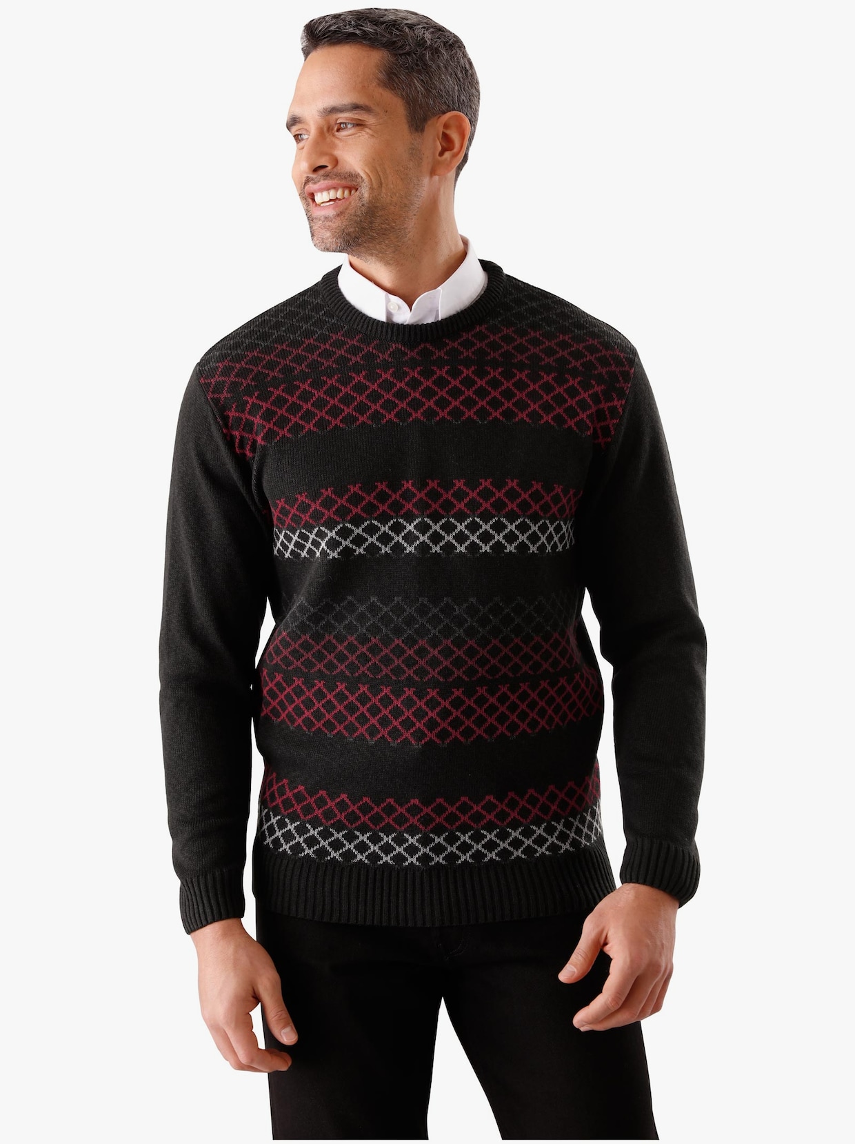 Pullover - schwarz-rot-gemustert
