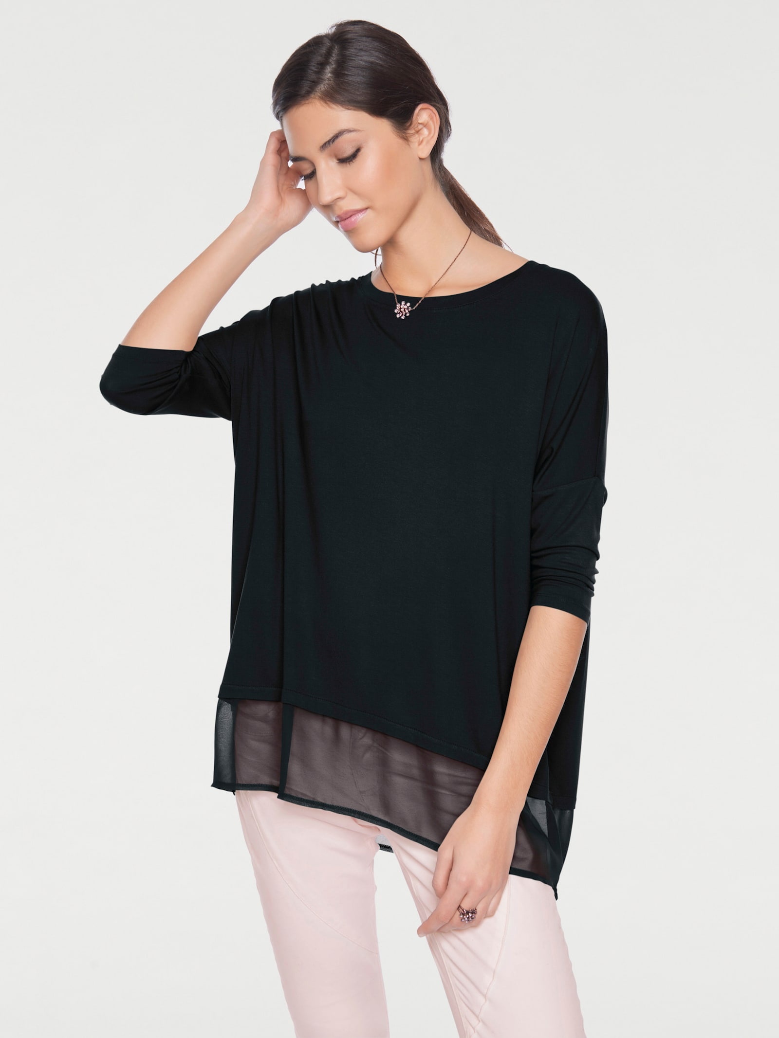 heine T-shirt ample avec ourlet en mousseline - noir