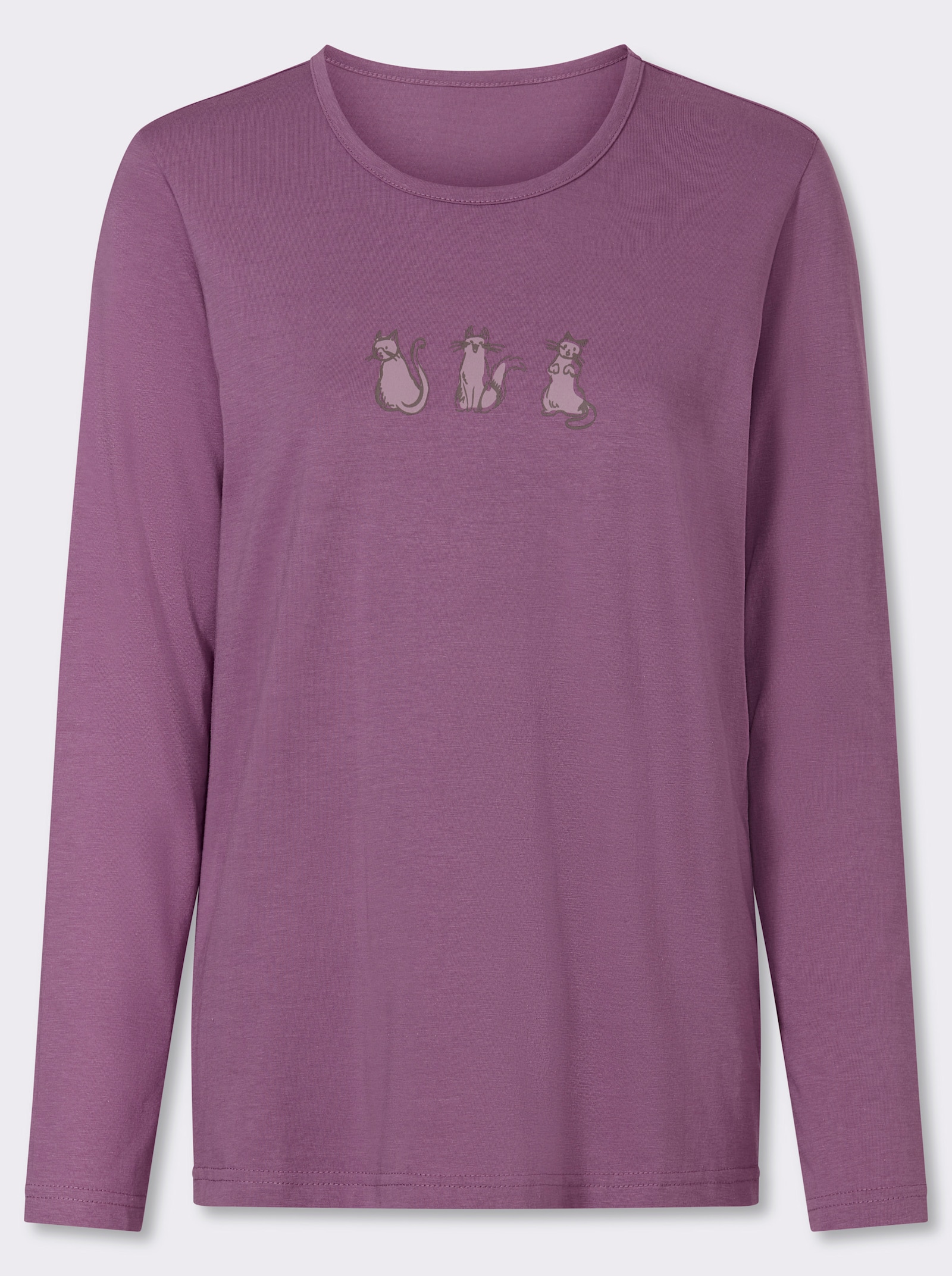Rundhalsshirt mit Katzen-Motiv - violett-mauve