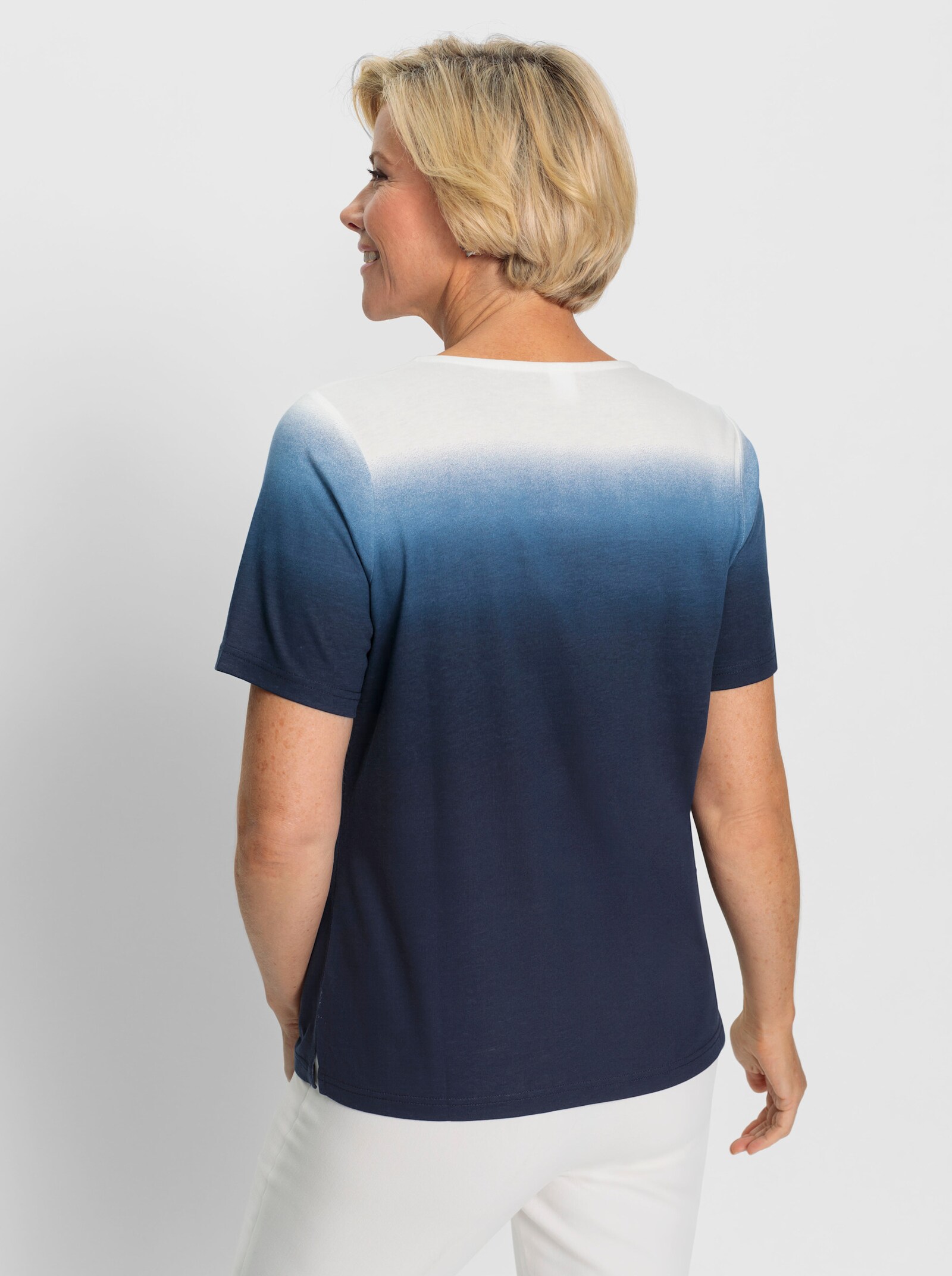 Kurzarmshirt im Farbverlauf - marine-ecru-bedruckt