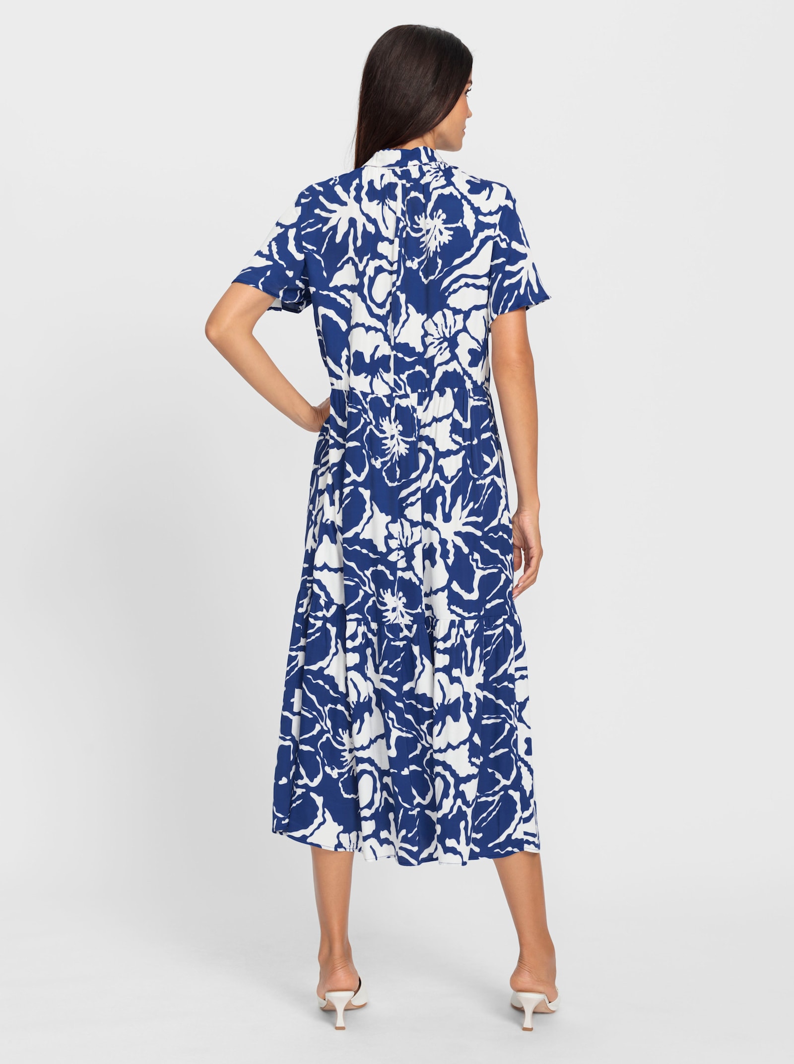 heine Druckkleid mit Glockenärmel - royalblau-ecru-bedruckt