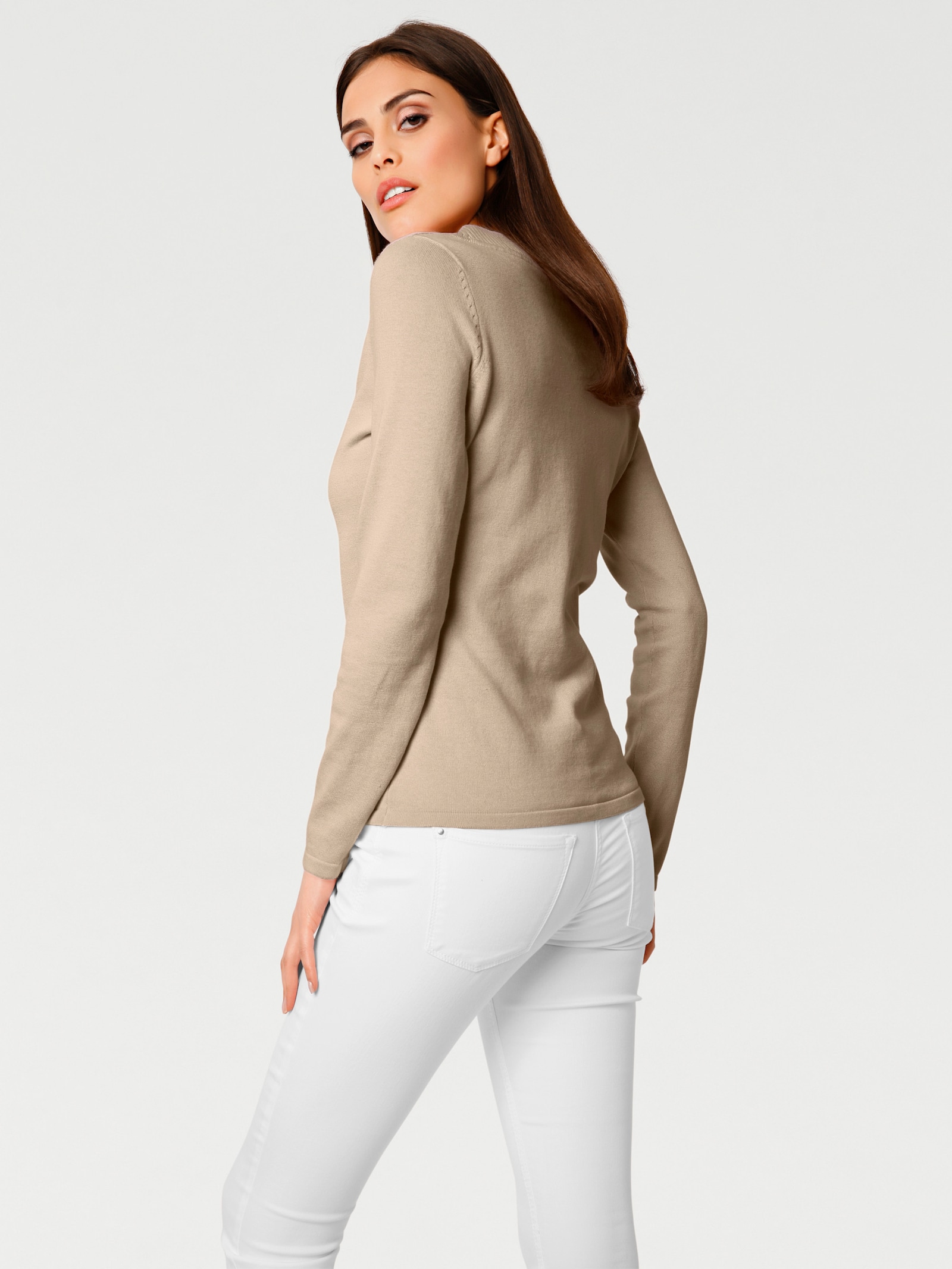 heine Pullover met V-hals van puur katoen - beige