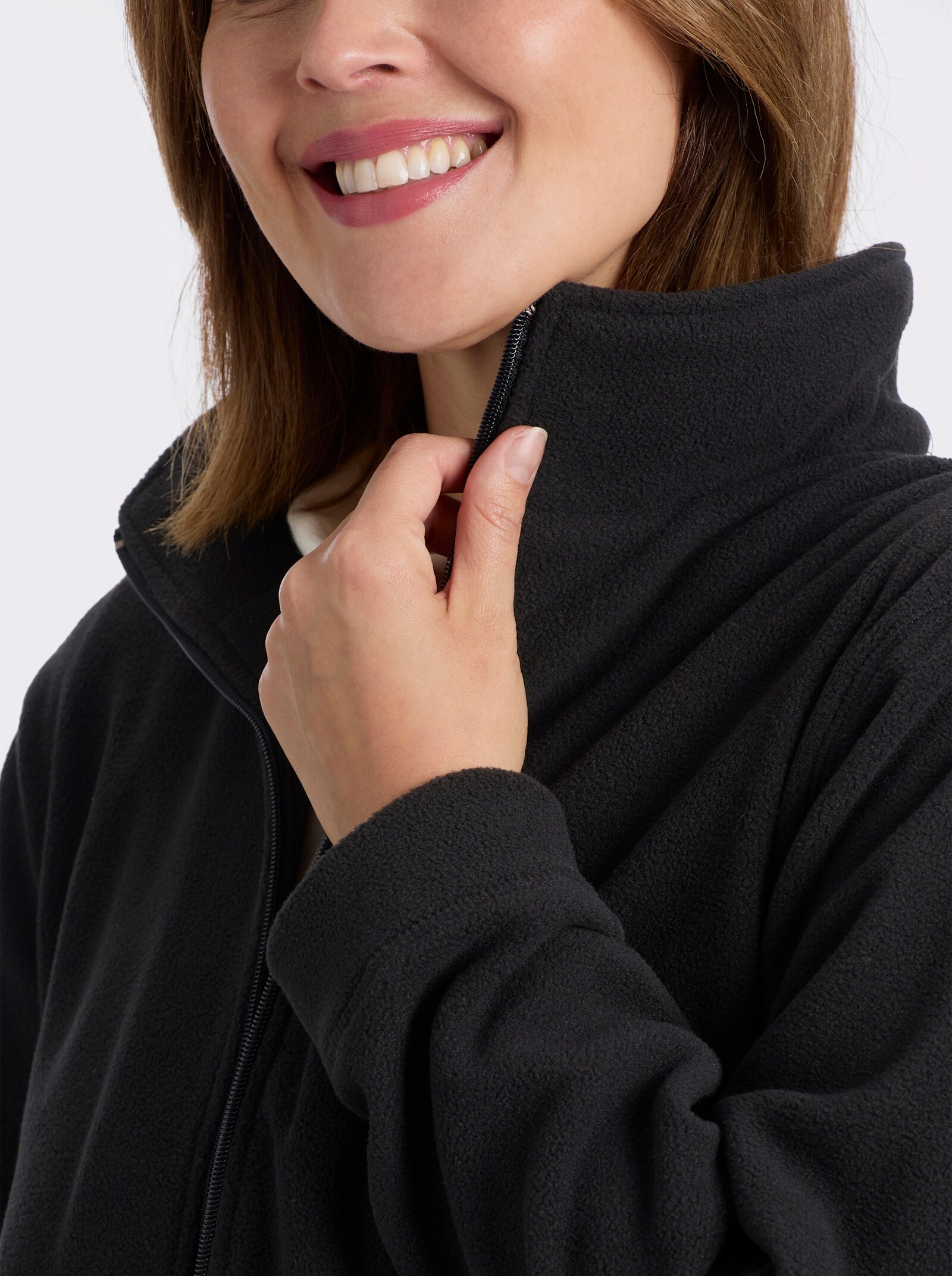 Fleecejacke Kordeldurchzug am Saum - schwarz