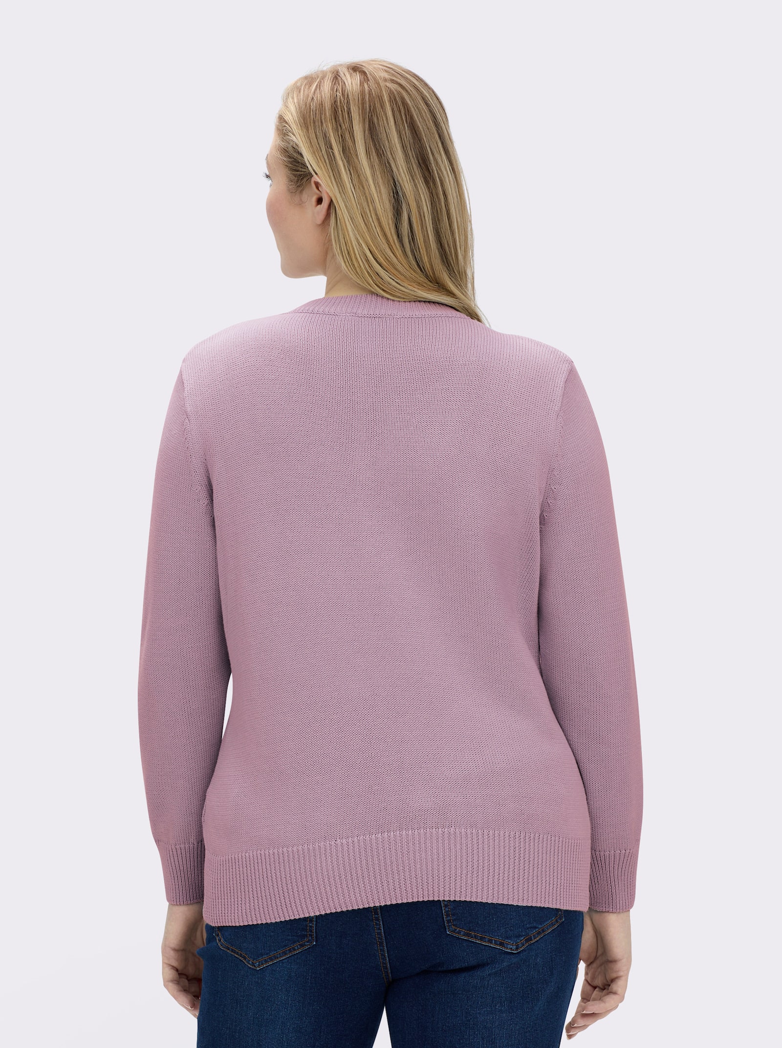 V-Ausschnitt-Pullover mit Baumwolle - altrosé