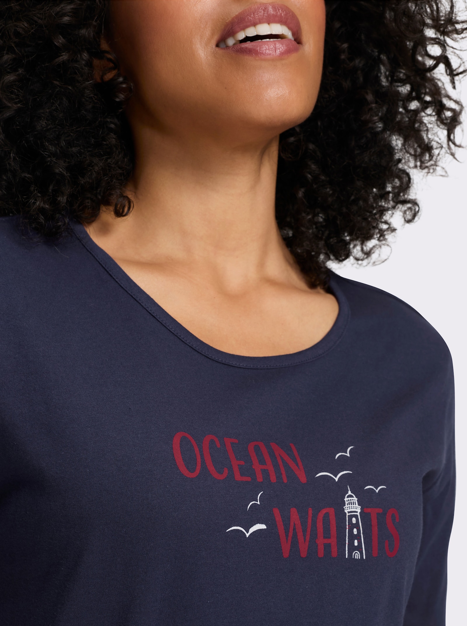 Shirt met korte mouwen en maritieme print - marine/wit