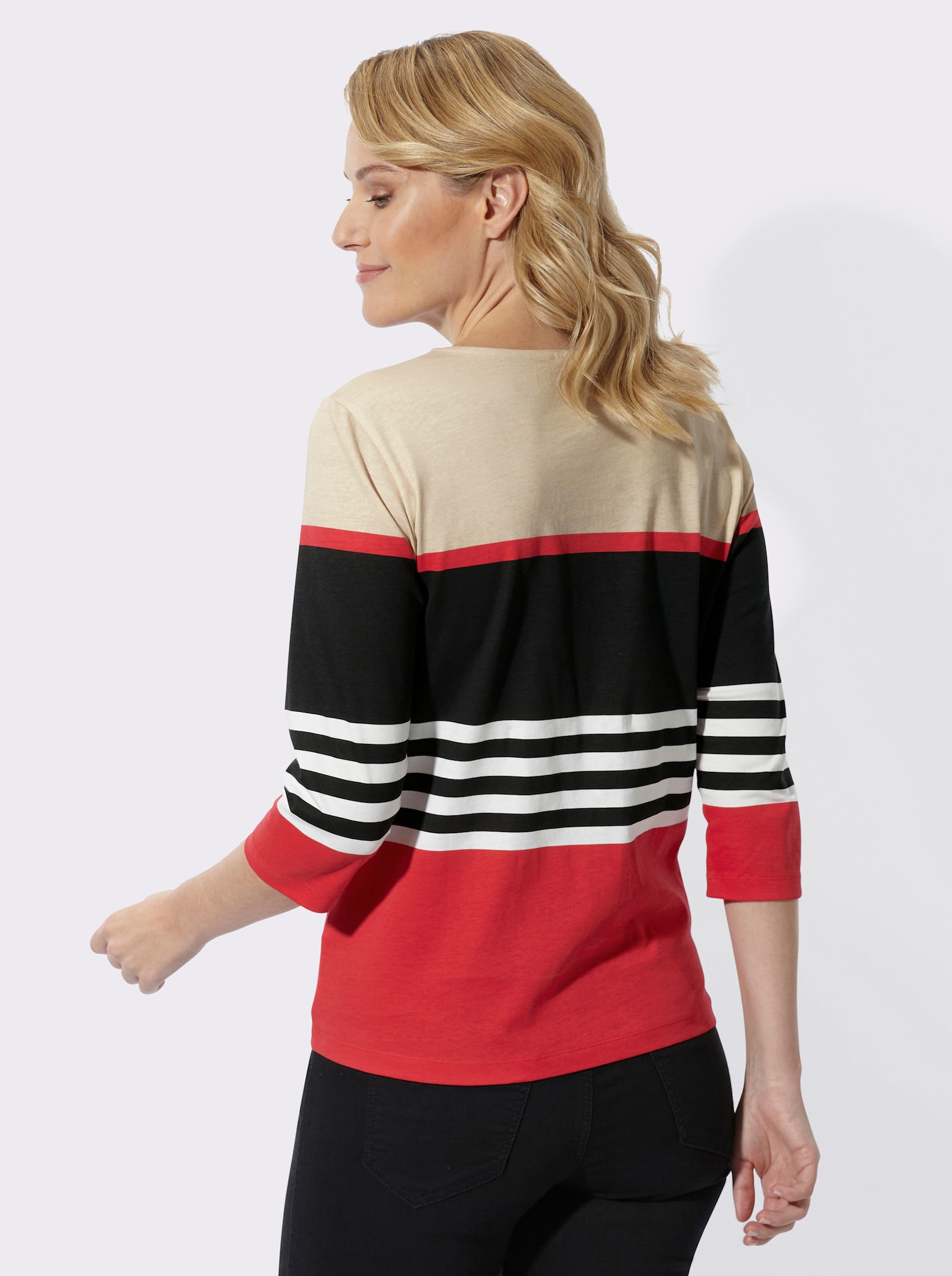 3/4-Arm-Shirt mit Blockstreifen und Ringeln - rot-schwarz-geringelt
