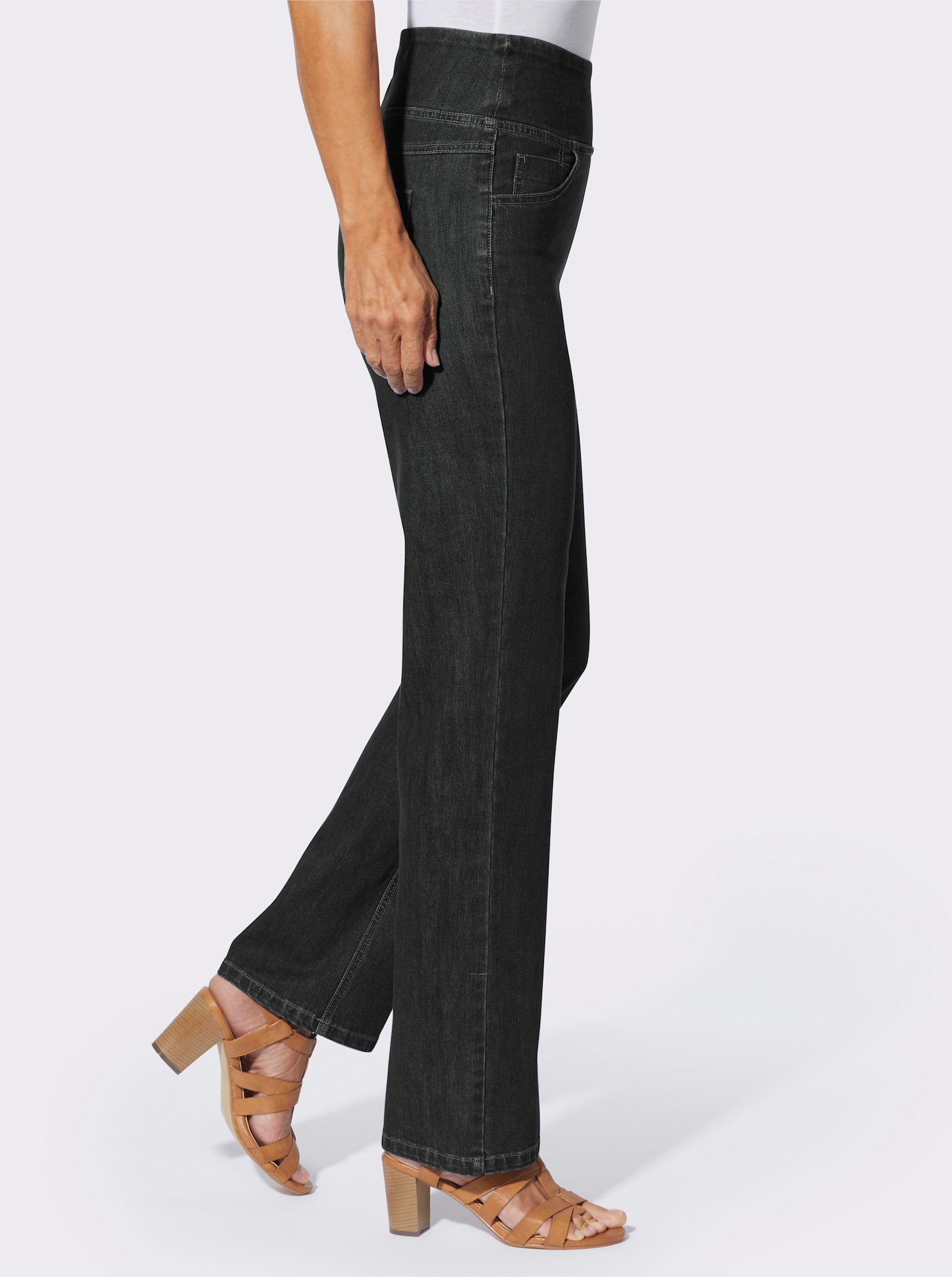 Gerade Jeans mit hohem Bund - black-denim