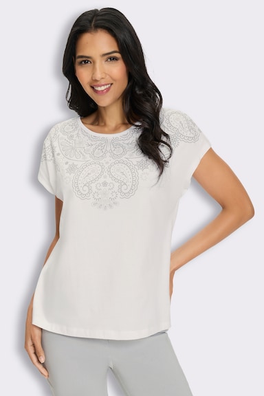Rundhalsshirt mit Ornament-Muster - ecru