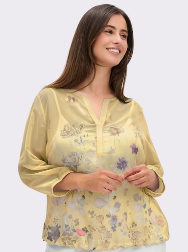 Schlupfbluse mit Spaghetti-Top - gelb-bedruckt