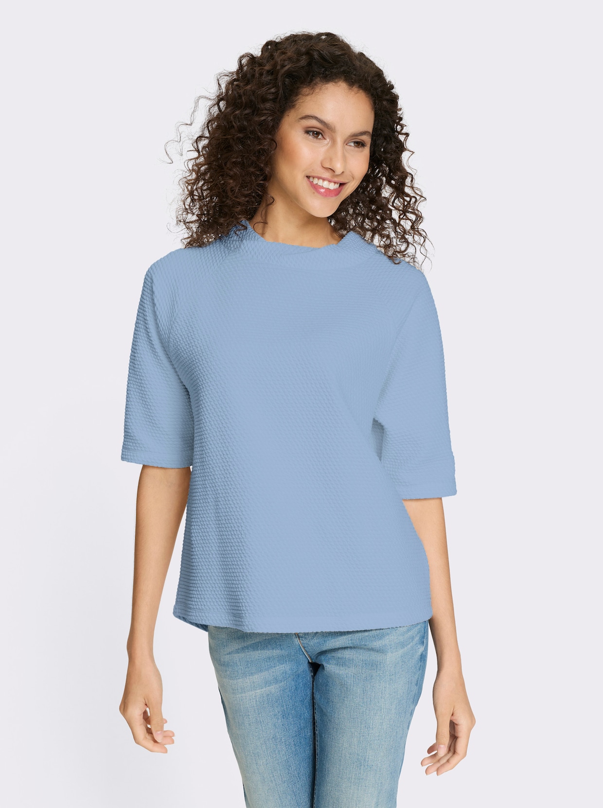 heine Shirt met opstaande kraag en wafelstructuur - ijsblauw