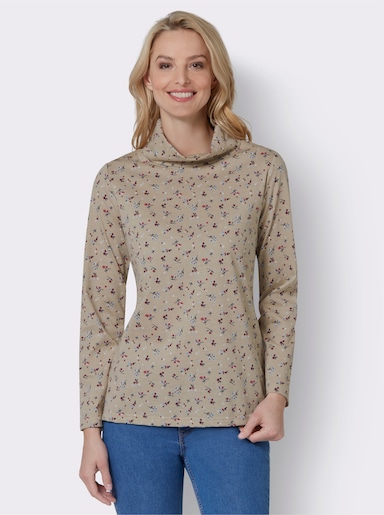 Langarmshirt - beige-bedruckt