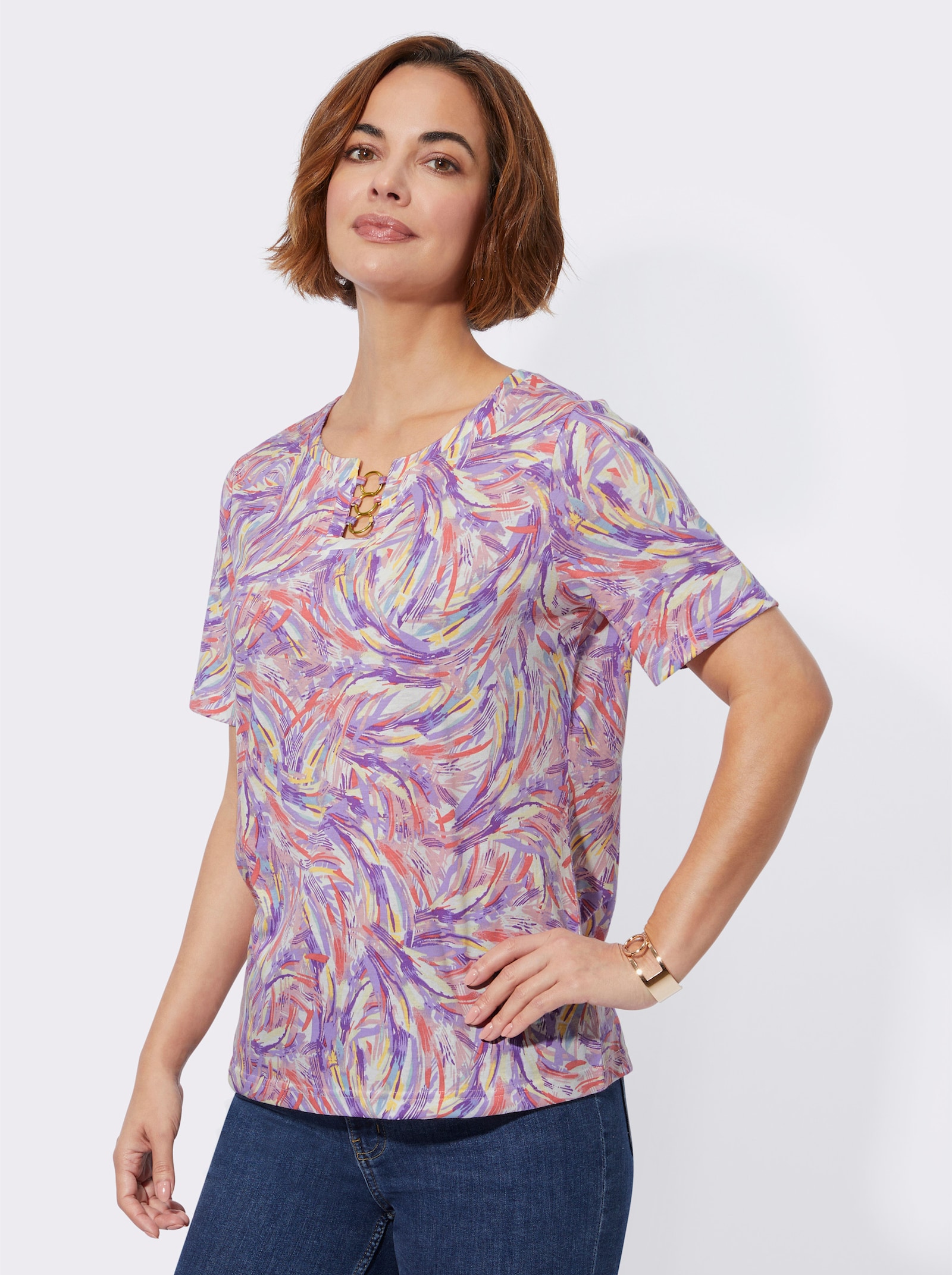 Shirt met korte mouwen in grafisch dessin - lavendel/ecru gedessineerd