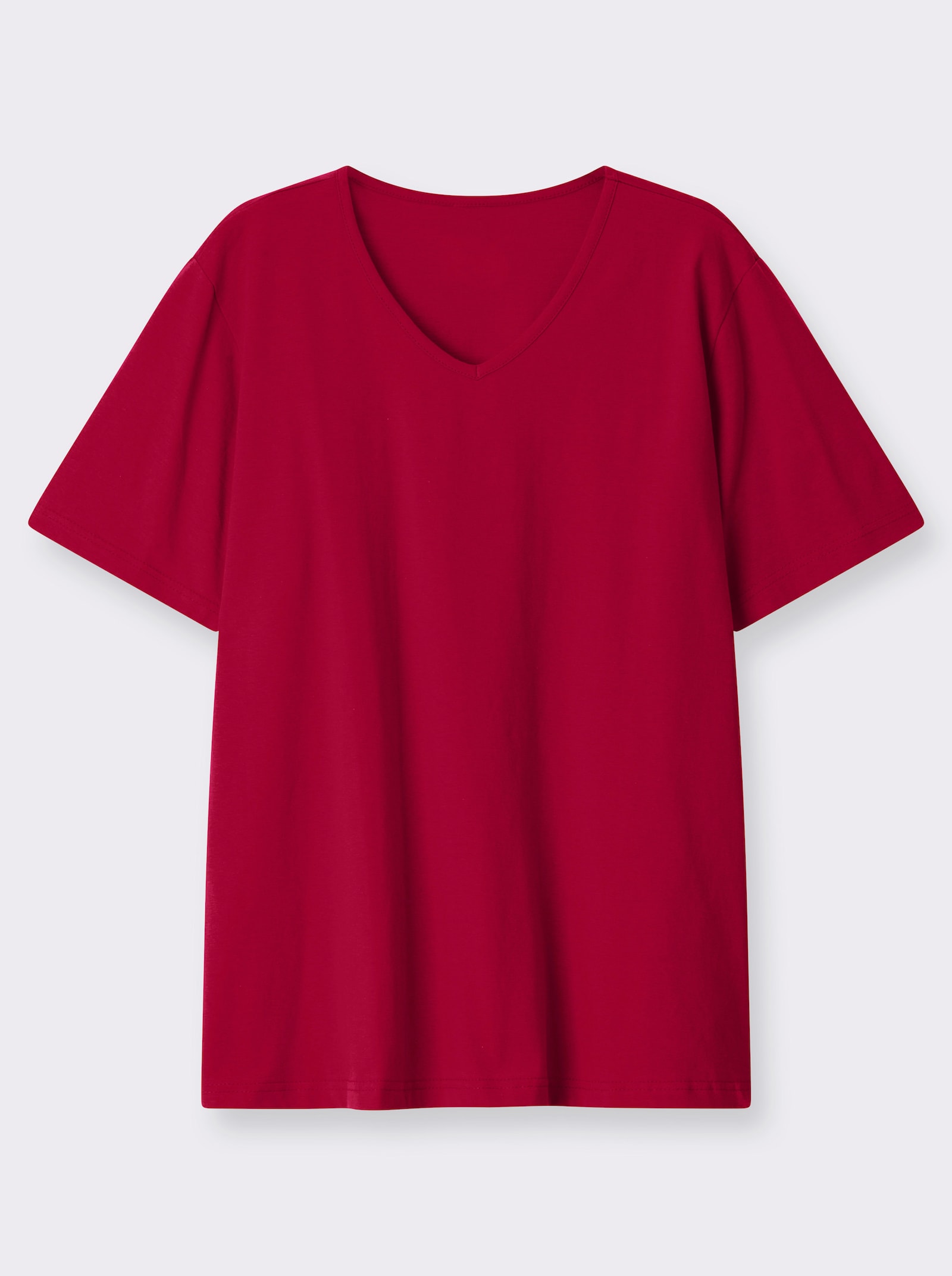Kurzarmshirt mit V-Ausschnitt - rot