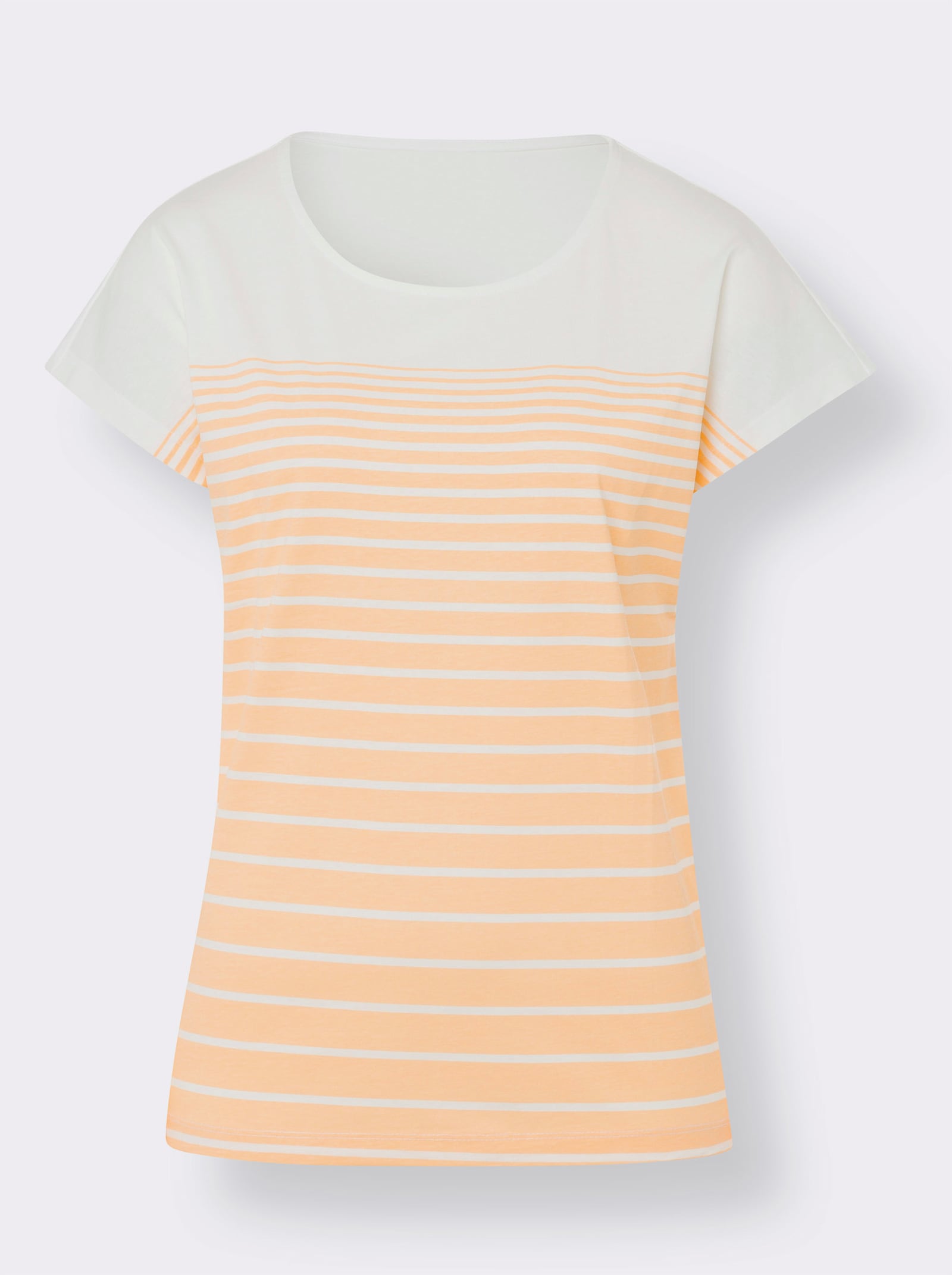 Rundhalsshirt mit Ringelmuster - ecru-apricot-bedruckt