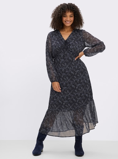 sheego A-Linien-Kleid mit Volant am Saum - tiefblau-eisblau-bedruckt