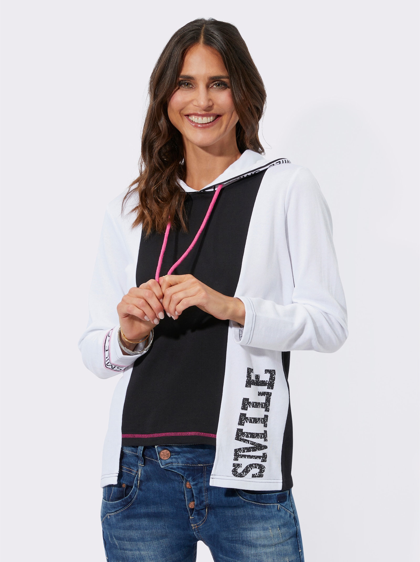 Sweatshirt mit Lettering-Details - schwarz-weiss