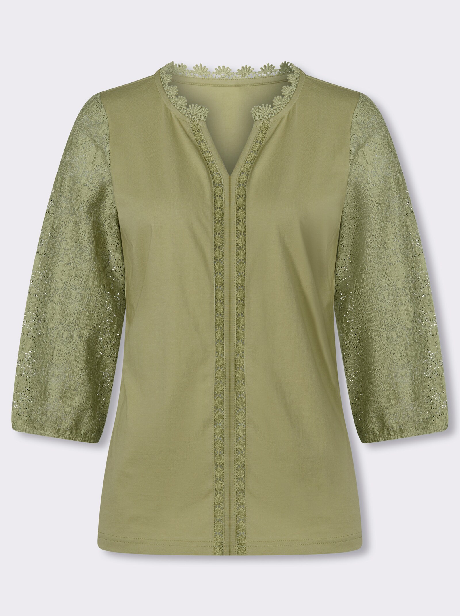 3/4-Arm-Shirt mit Spitzen-Ärmeln - schilf