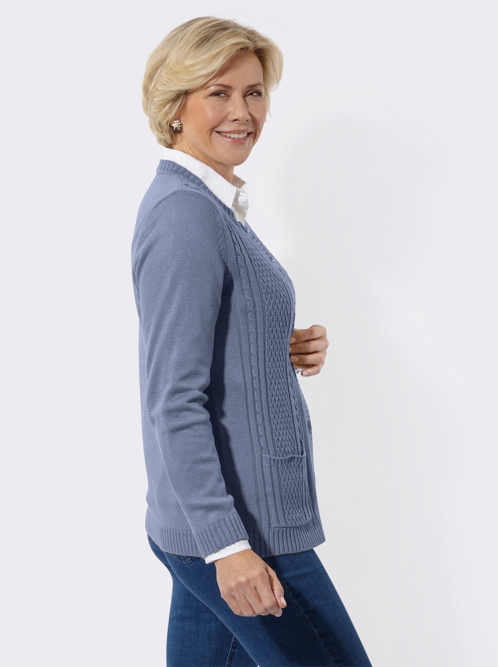 Strickjacke mit Einstrickmuster - taubenblau