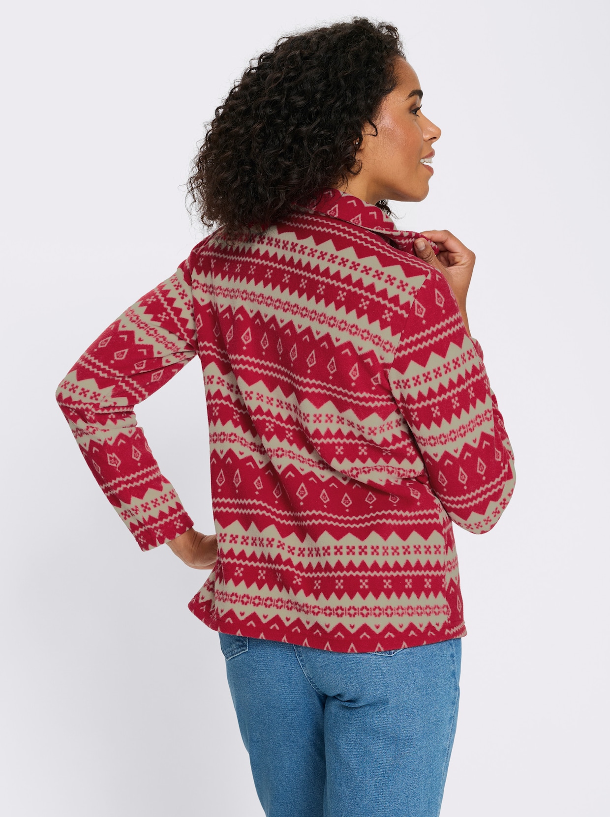 Fleeceshirt mit Streifen-Muster - rot-beige-bedruckt