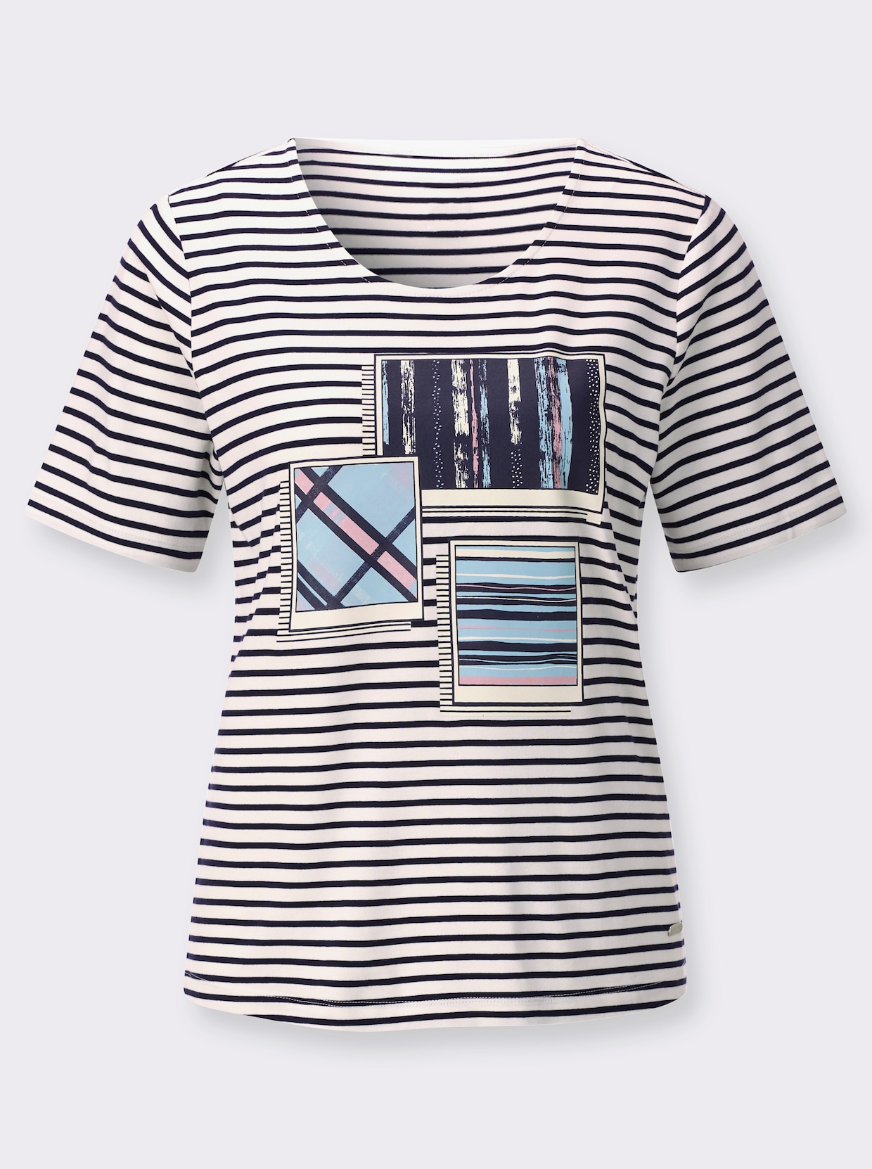 Ringelshirt - ecru-marine-bedruckt