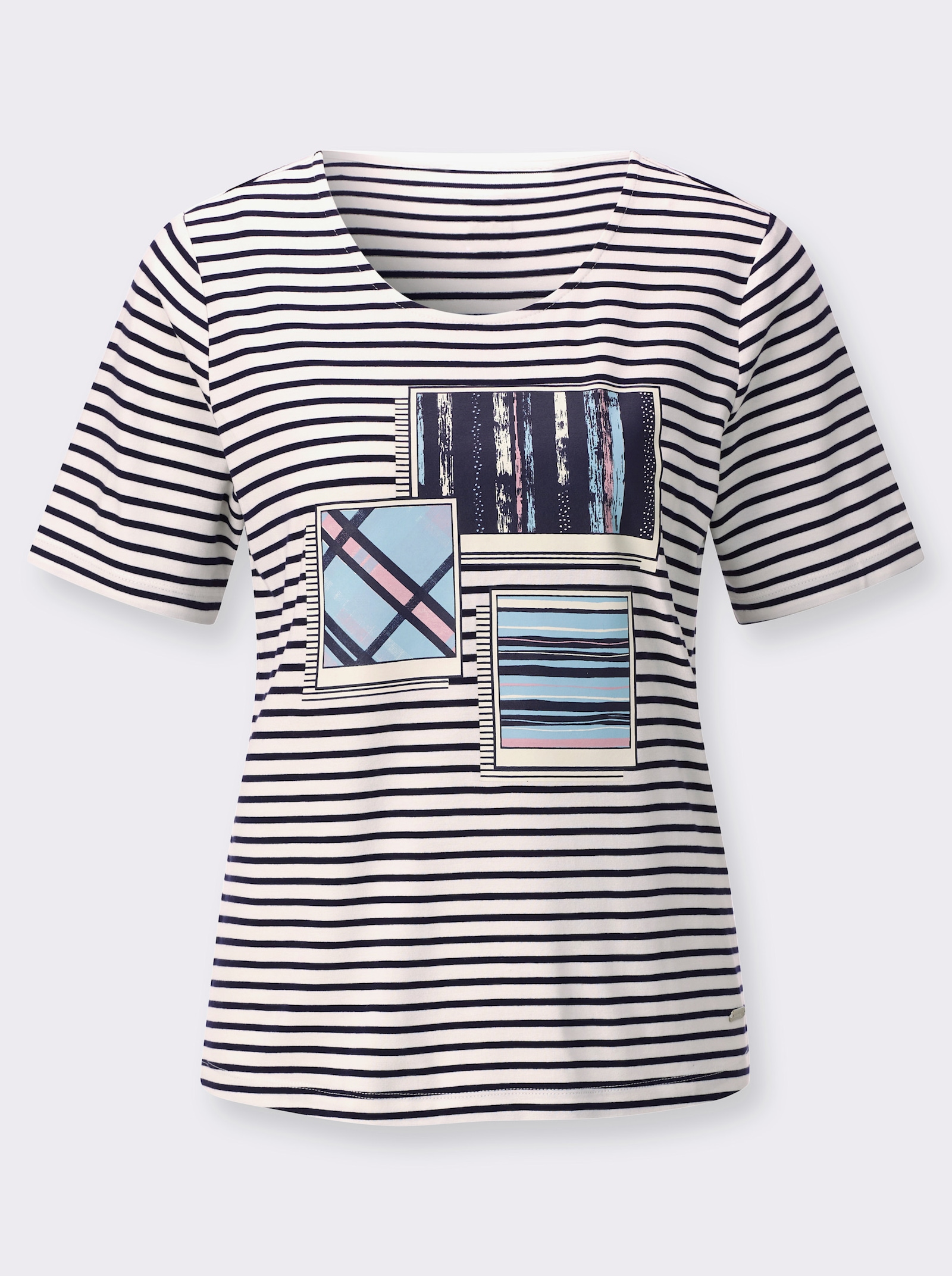 Ringelshirt mit platziertem Druck - ecru-marine-bedruckt