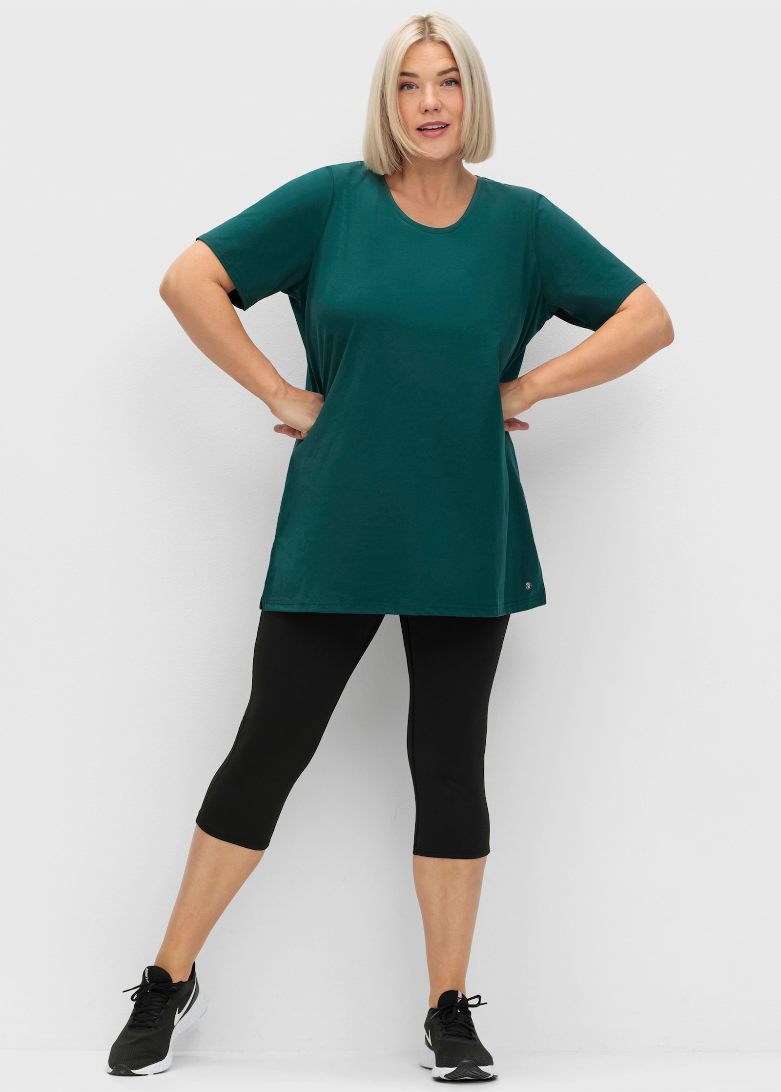 sheego Funktionsshirt in Longform - petrol