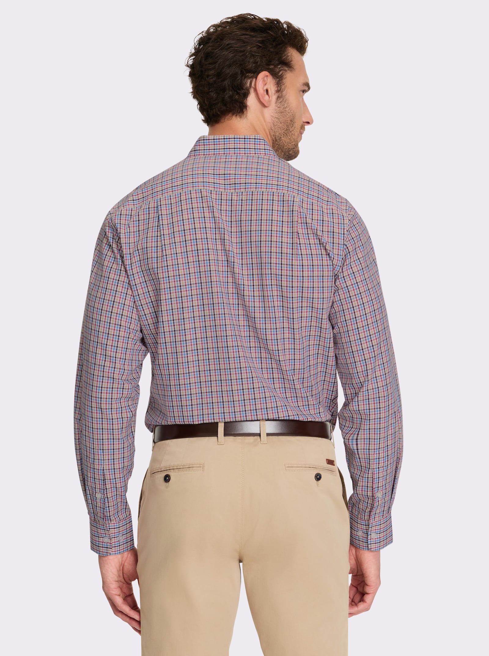 Marco Donati Langarmhemd mit Bewegungsfalten hinten - rot-himmelblau-kariert