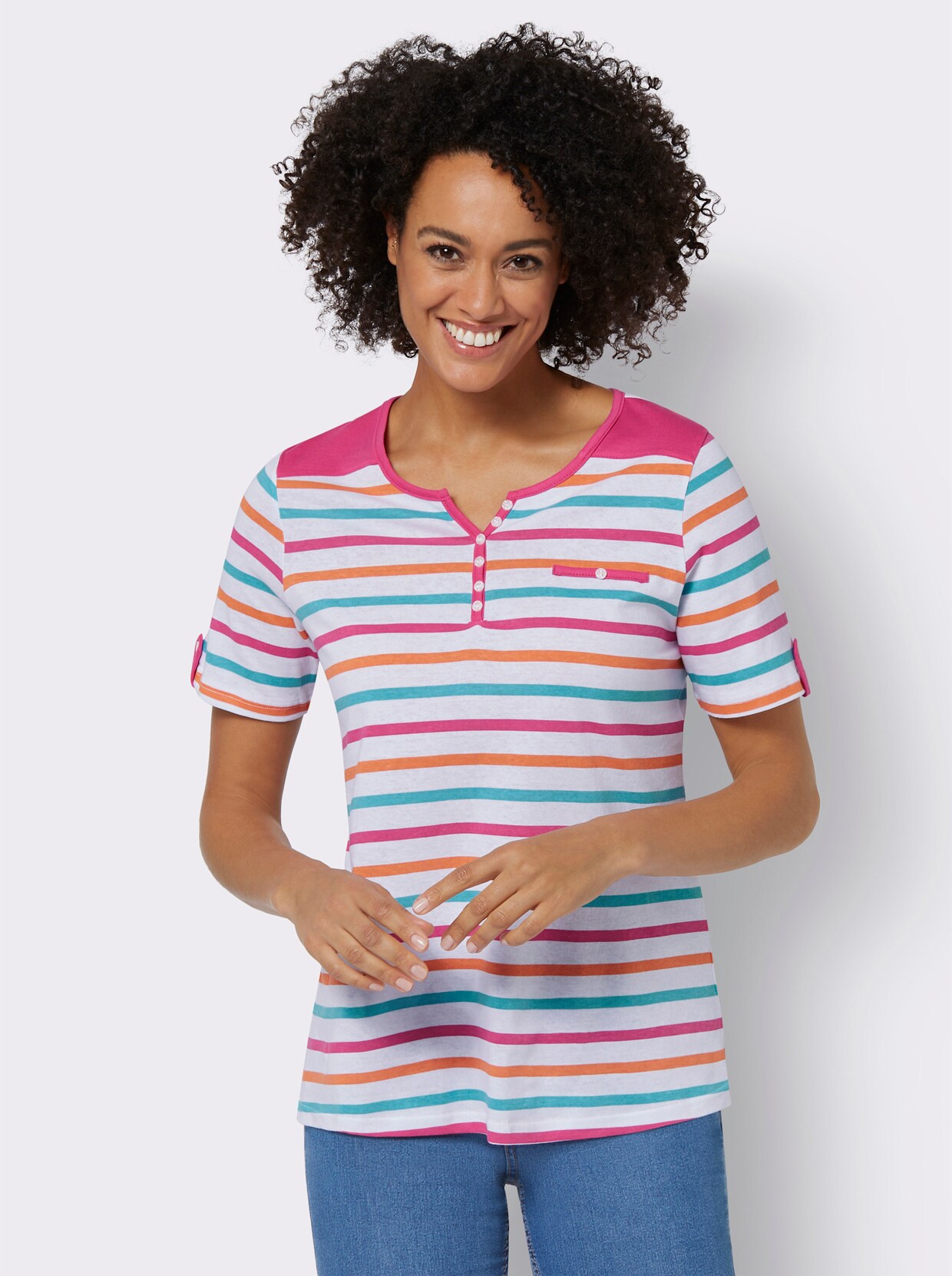 Gestreept shirt - wit/fuchsia gestreept
