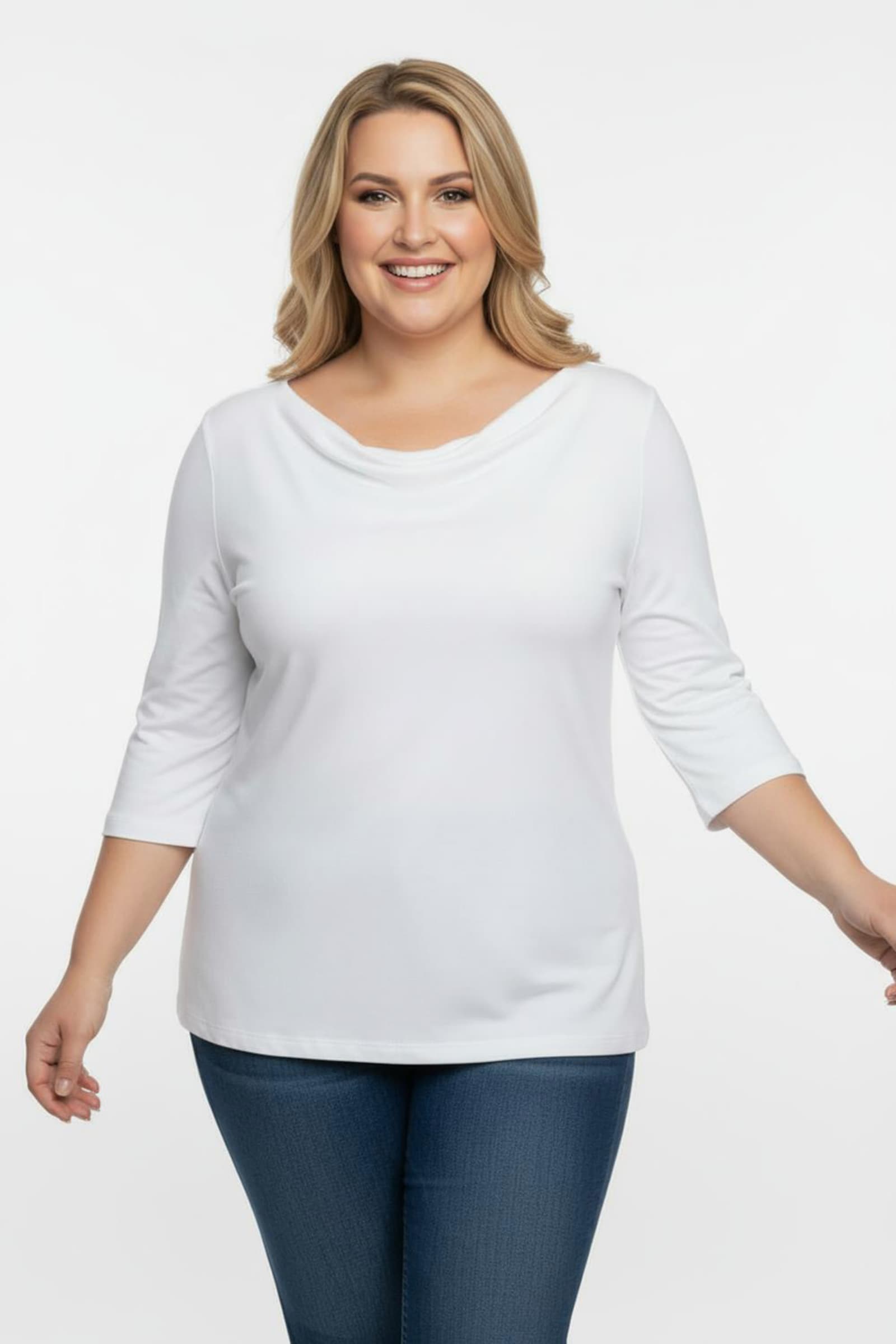 Wasserfallshirt mit 3/4-langen Ärmeln - weiß