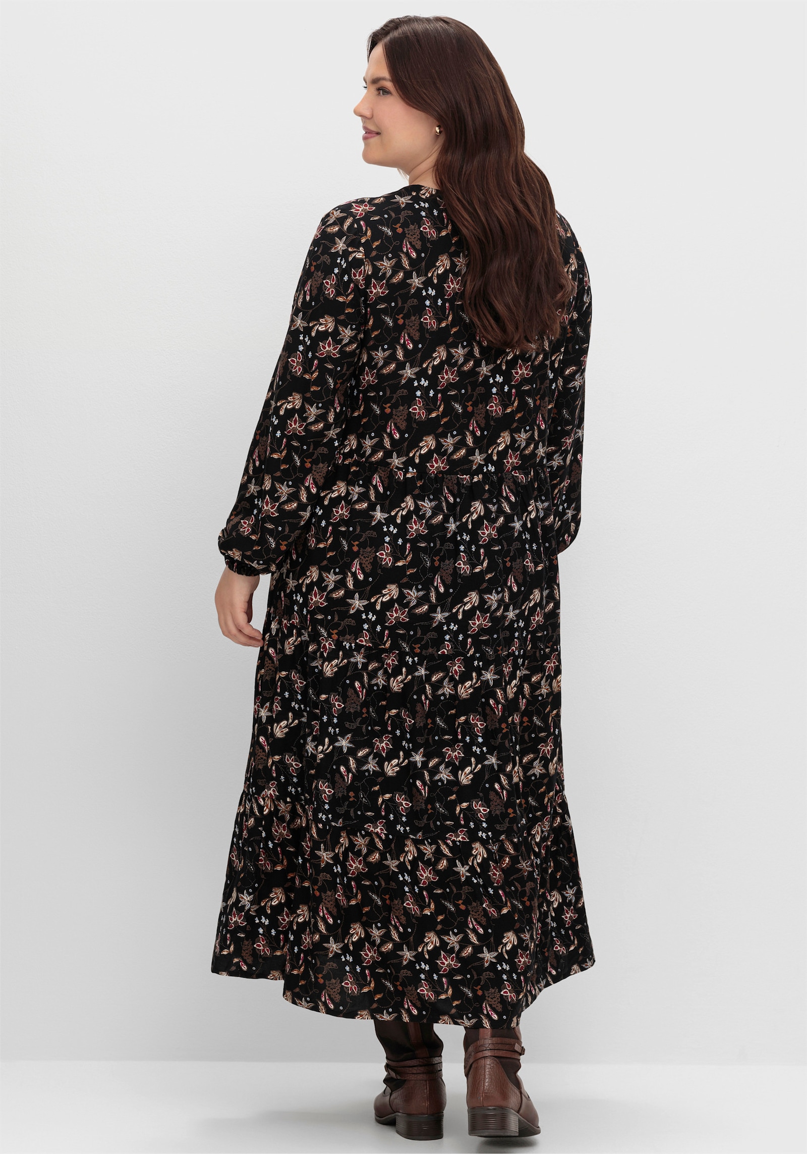 sheego Maxikleid mit Alloverprint - schwarz bedruckt