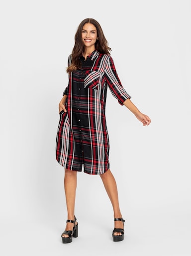 Karokleid im Hemdblusen-Stil - schwarz-rot-kariert