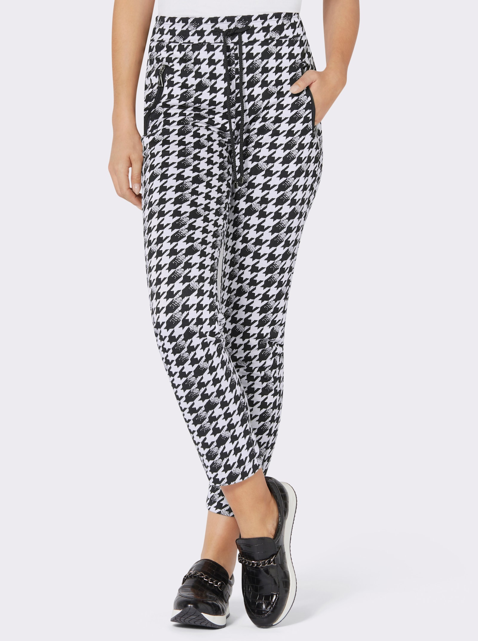 Pantalon imprimé avec motif pied-de-poule - noir-écru imprimé