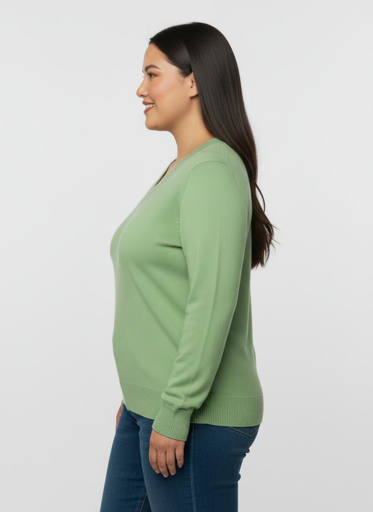 V-Ausschnitt-Pullover aus Feinstrick - apfel