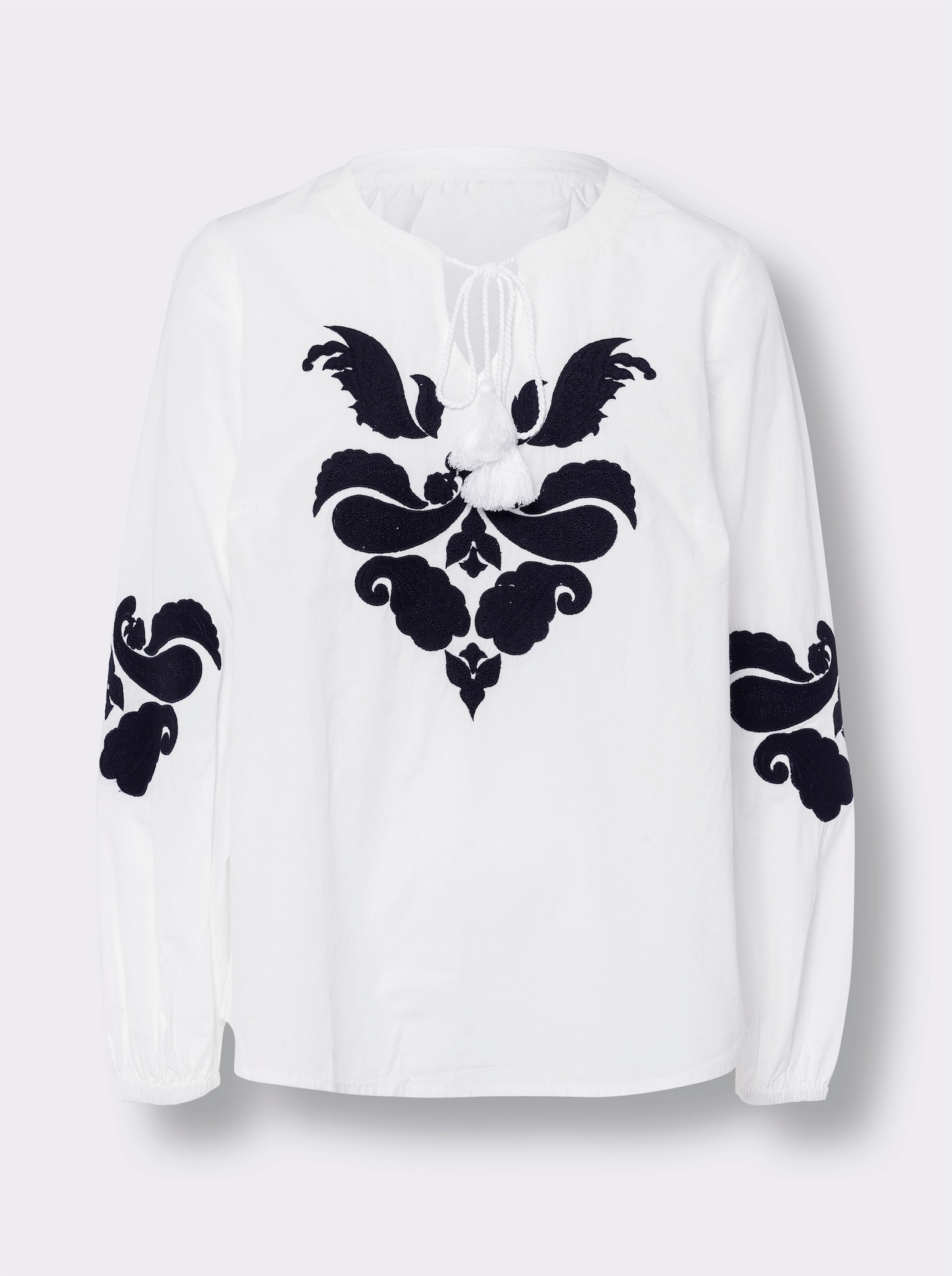 heine Schlupf-Bluse mit Ornament-Applikation - weiß-schwarz