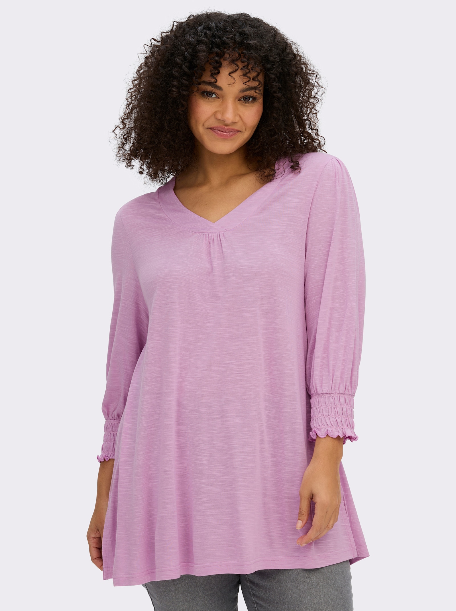 sheego 3/4-Arm-Shirt in A-Linie, mit Ballonärmeln - orchidee