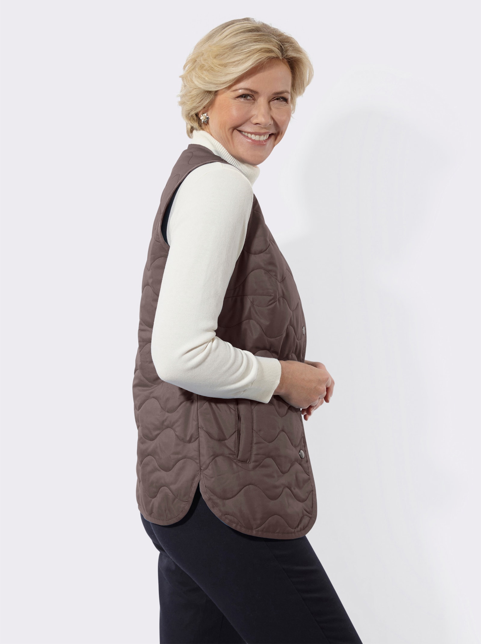 Steppweste mit Wellenmuster - dunkeltaupe