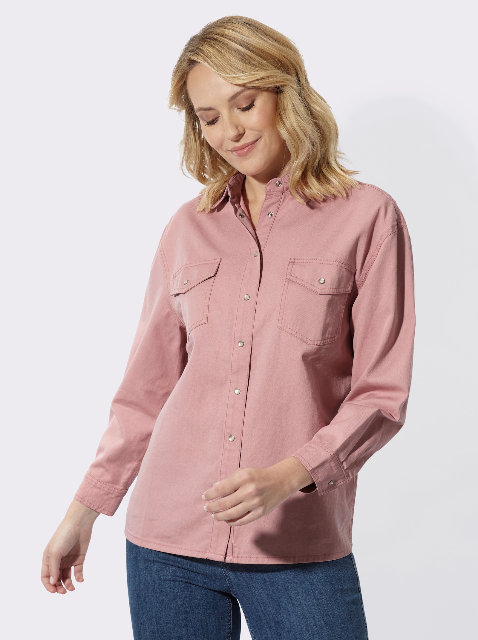 Jeansbluse mit überschnittenen Schultern - rosenquarz