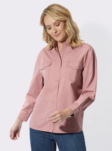 Jeansbluse mit überschnittenen Schultern - rosenquarz