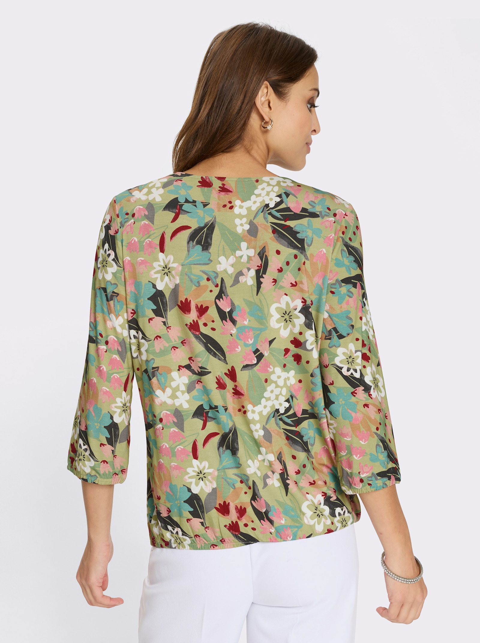 Rundhalsshirt im Blüten-Dessin - kalkmint-salbei-bedruckt