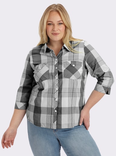 Karobluse mit aufgesetzten Brusttaschen - schwarz-weiß-kariert
