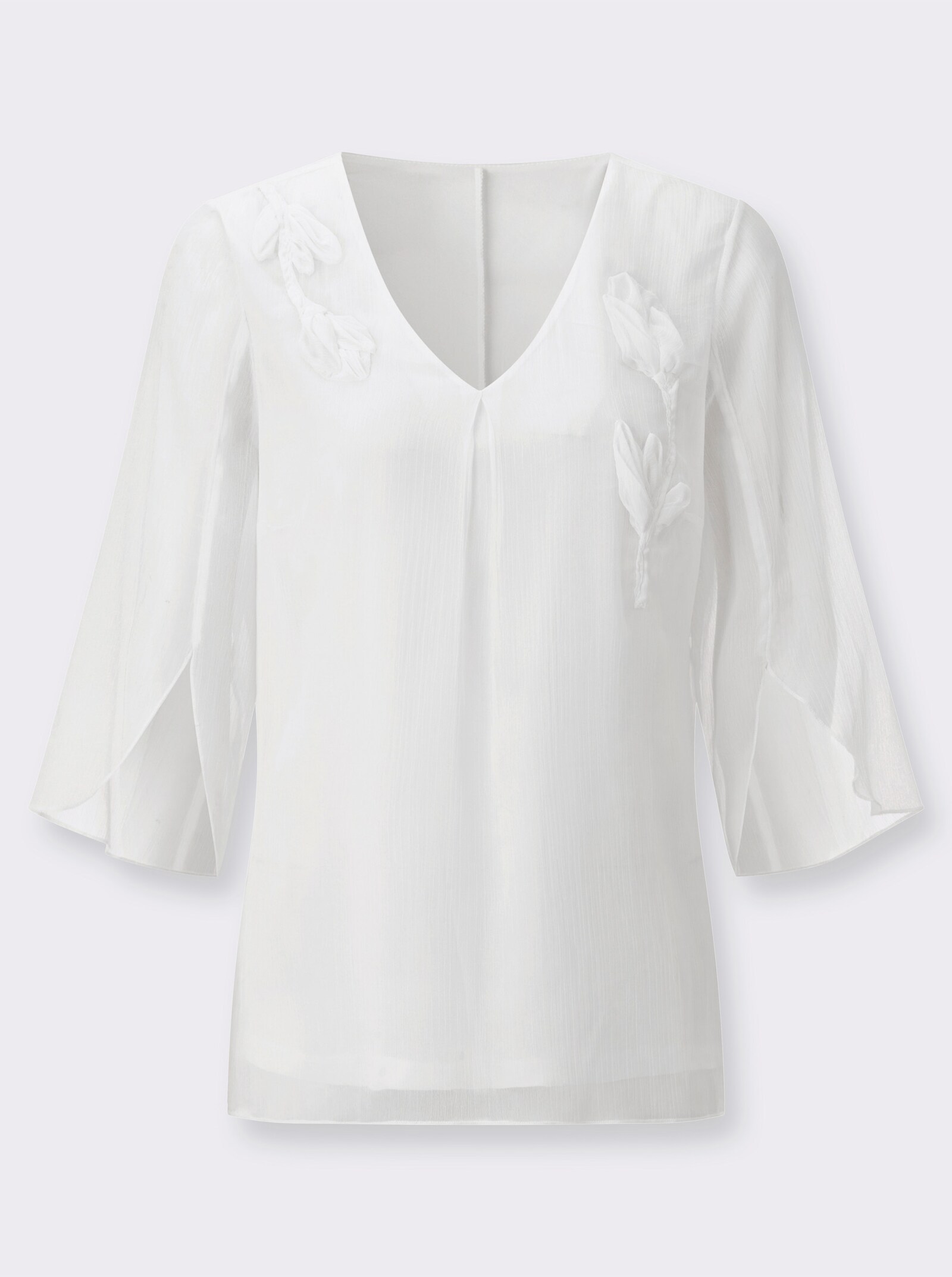 Chiffonbluse mit 3D-Blüten - ecru