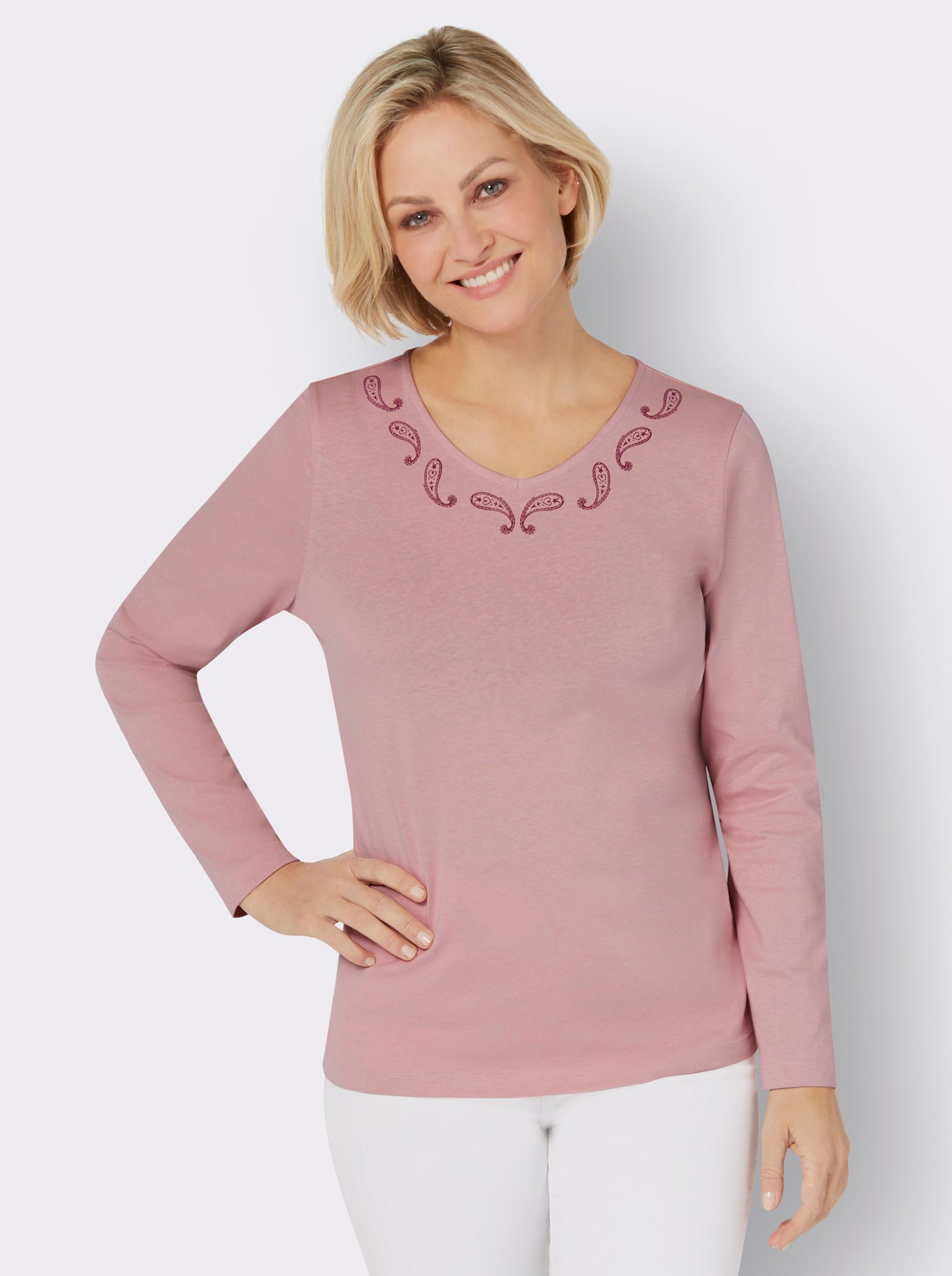 Langarmshirt mit Paisley-Druck - hortensie-bordeaux