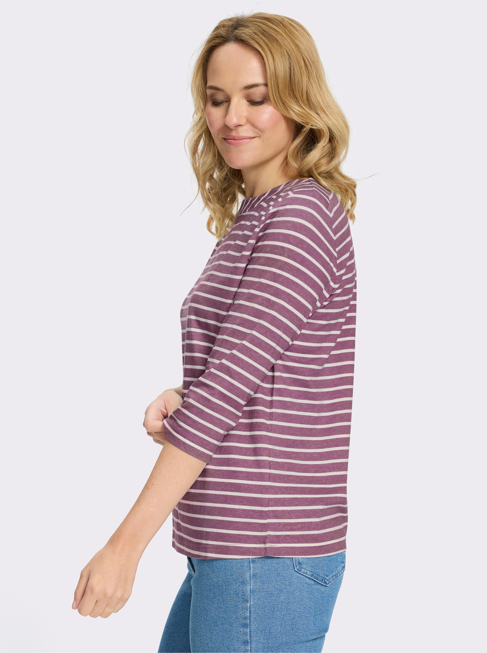 3/4-Arm-Shirt im Ringel-Dessin - violett-ecru-geringelt