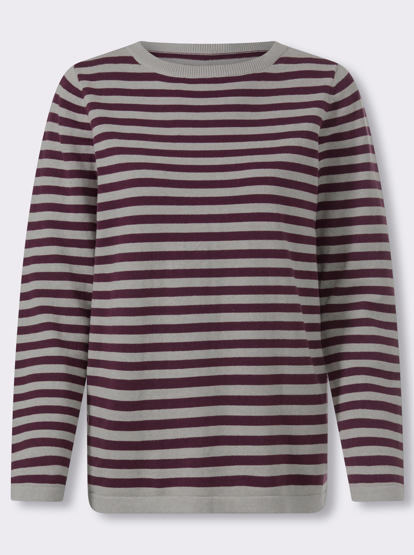 heine Feinstrickpullover mit Ringelstreifen - steingrau-burgund-geringelt