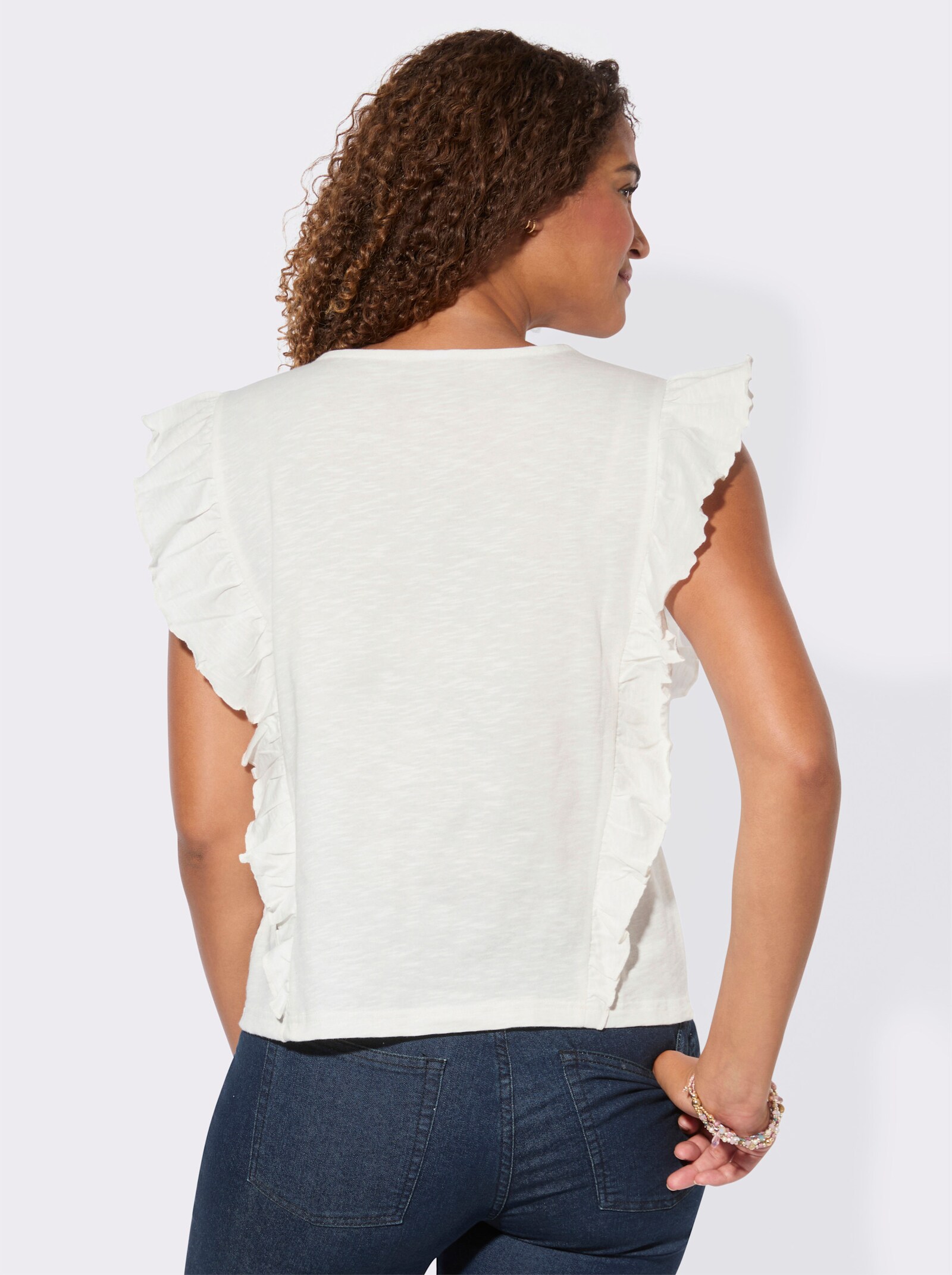 T-Shirt mit Spitzen-Einsatz - ecru