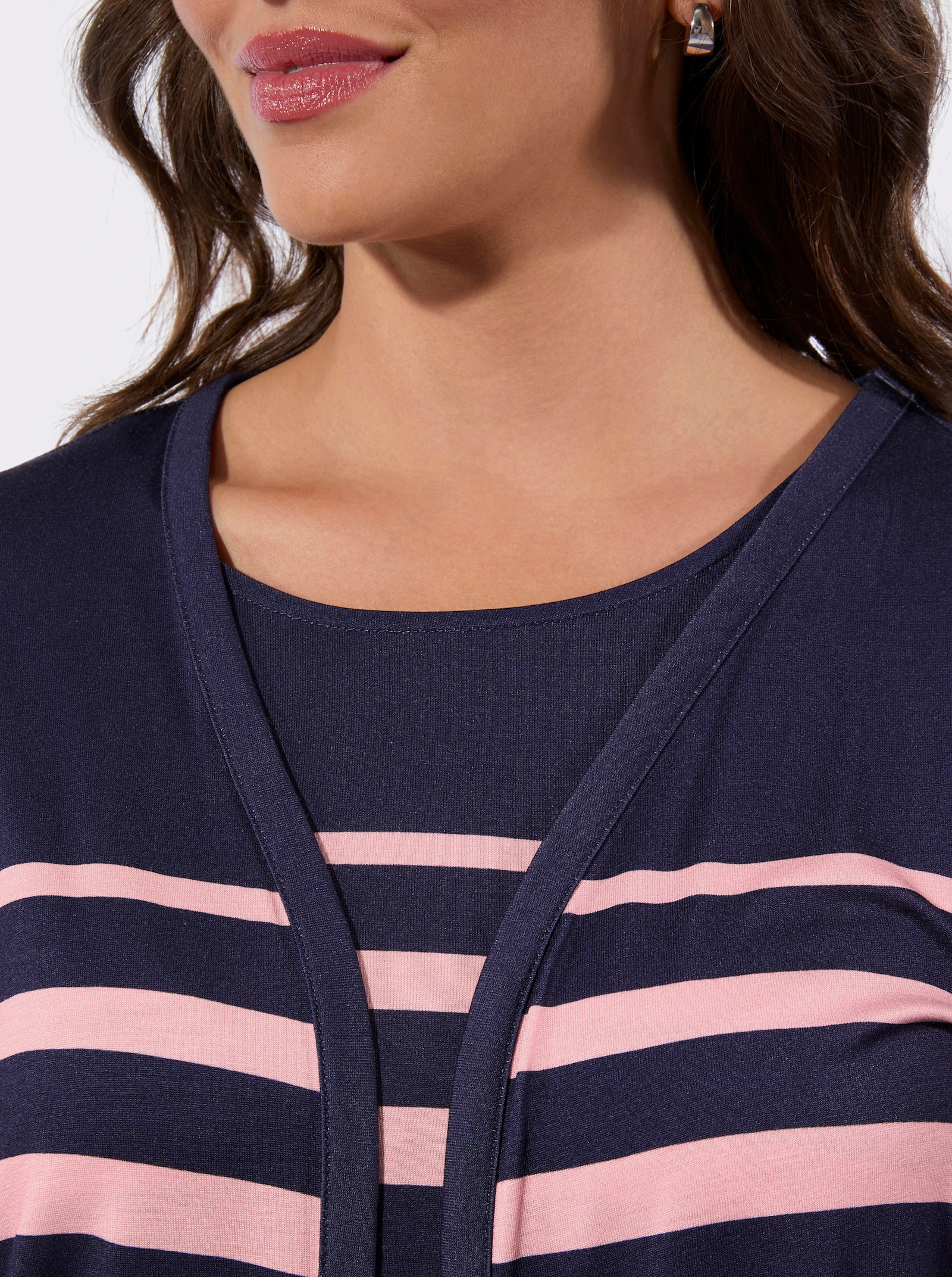 Twin-Set im Ringel-Dessin - marine-rosé-geringelt