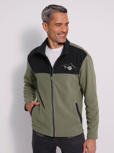 Fleecejacke mit Edelweiß-Stickerei - schwarz-khaki