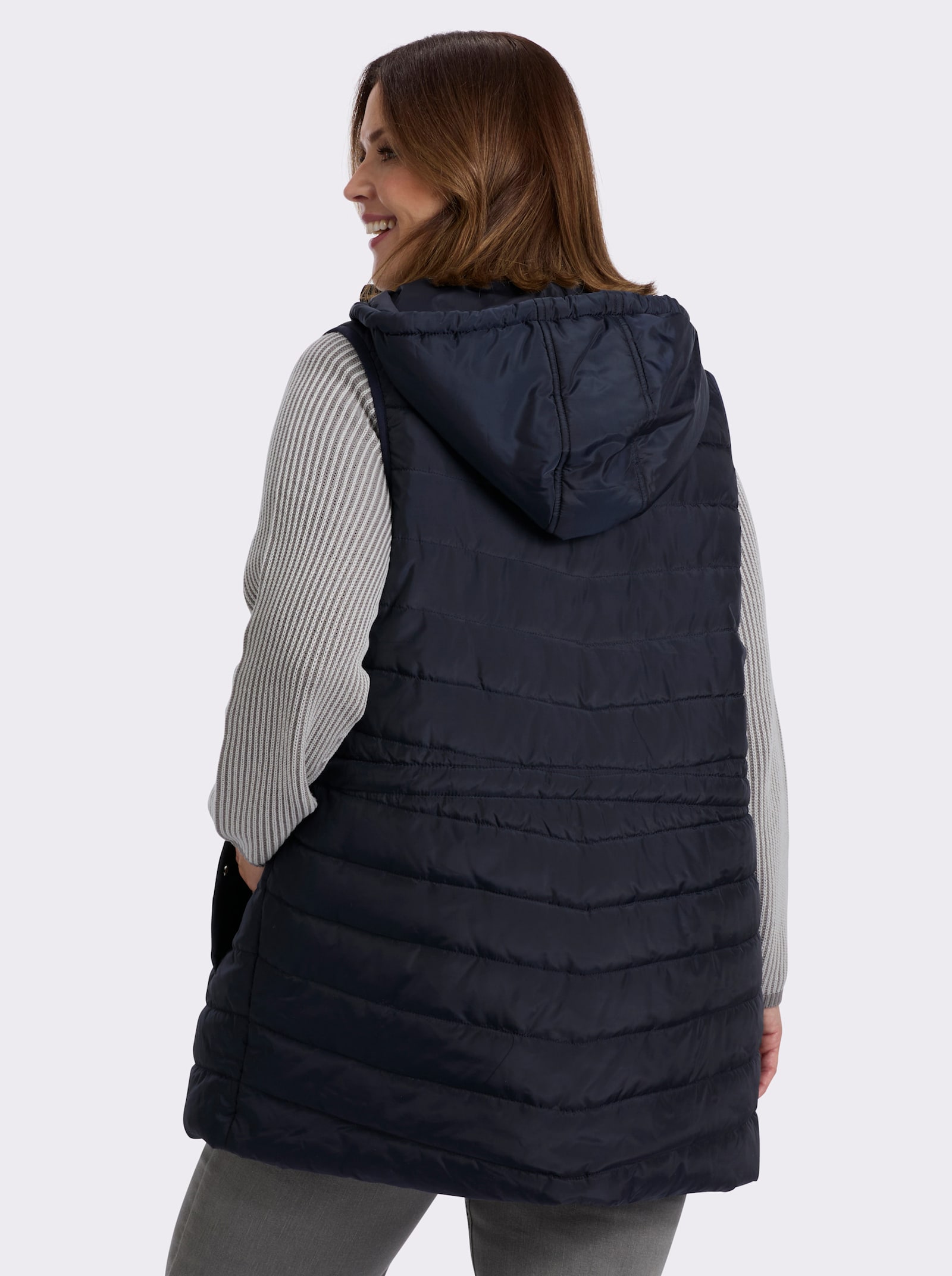 sheego Steppweste mit abnehmbarer Kapuze - tiefblau