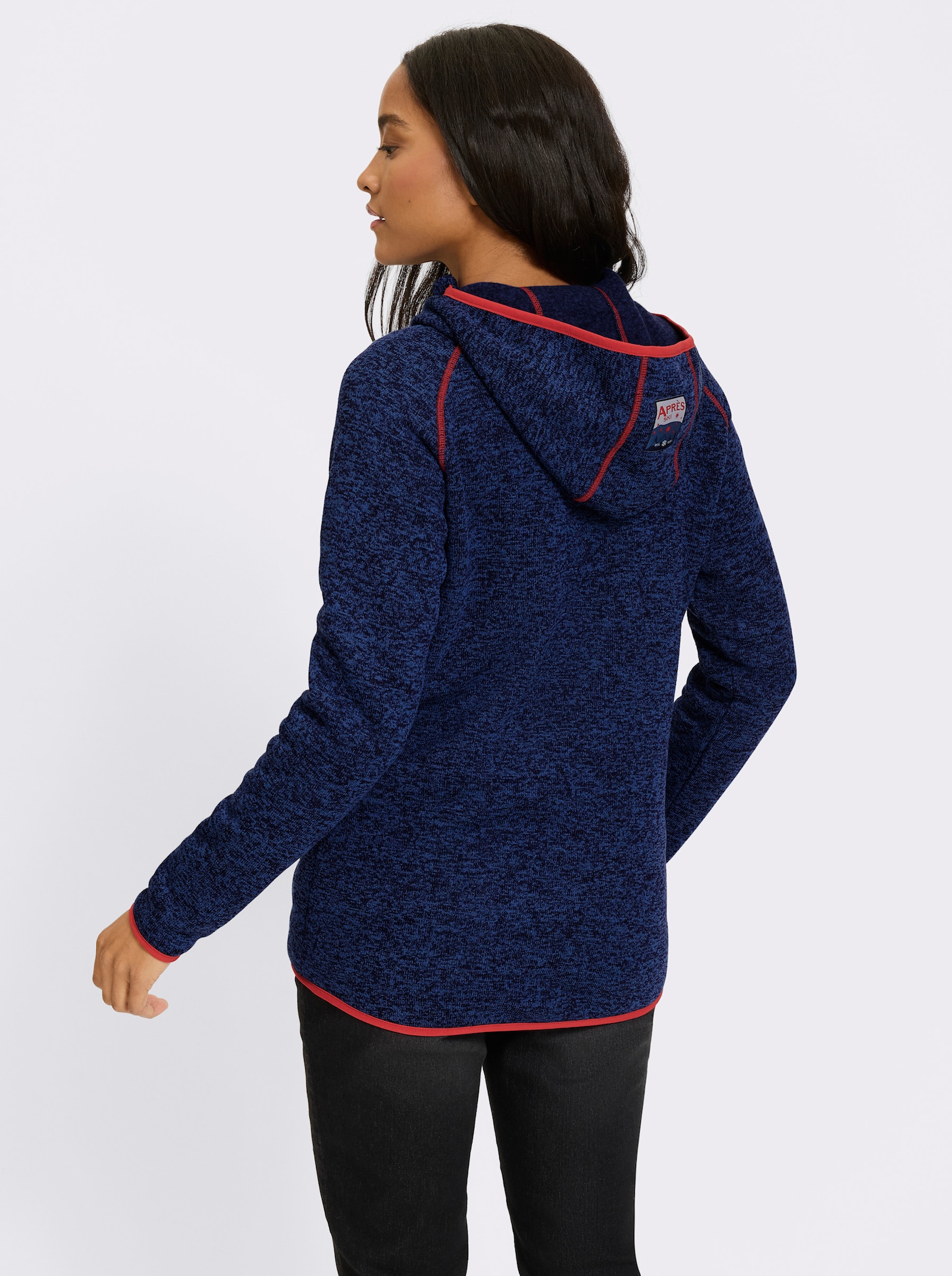 heine Kapuzenfleecejacke mit Kontrastnähten - marine-meliert