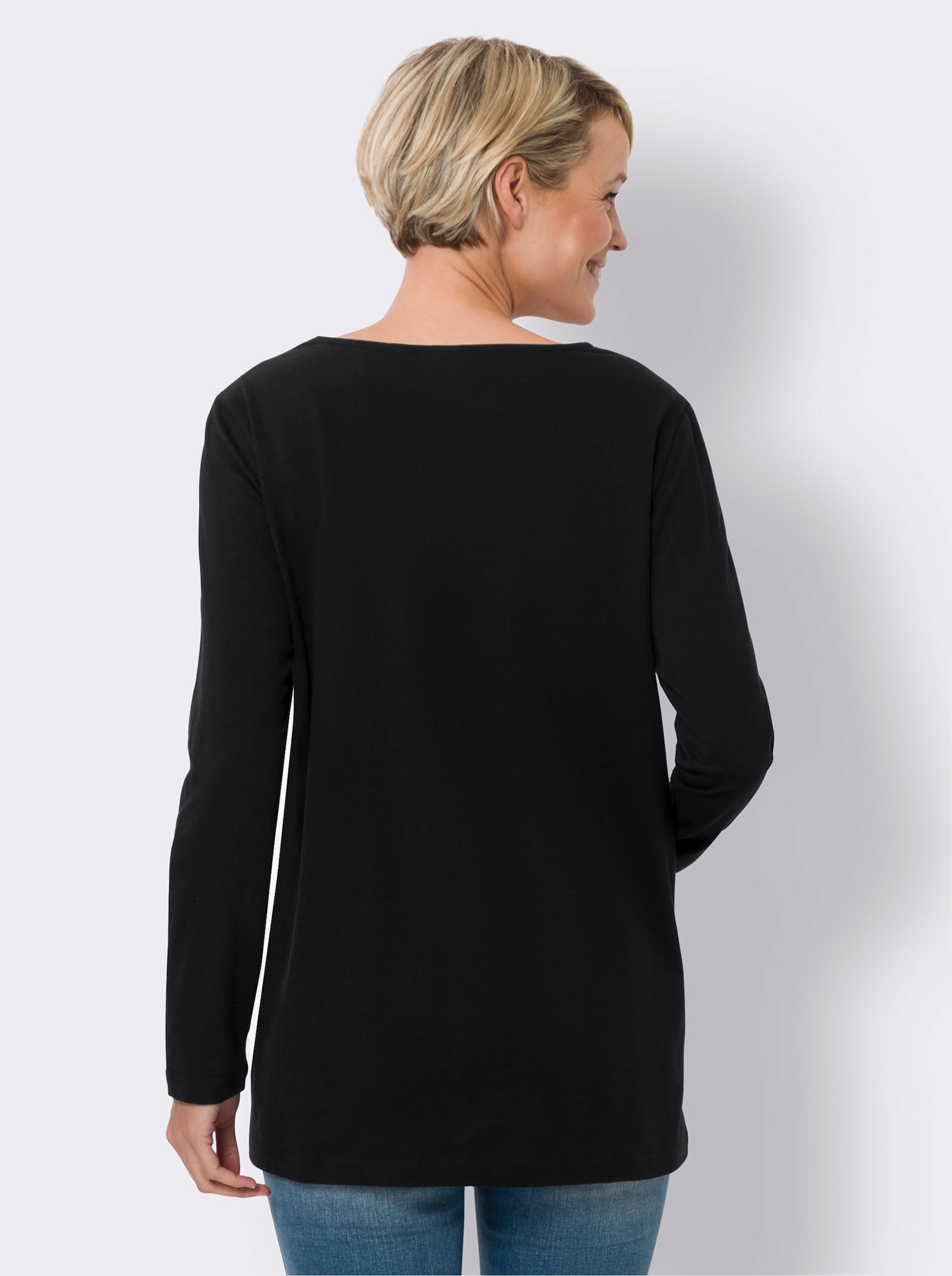 Longshirt mit dekorativen Knöpfen - schwarz-kirsche